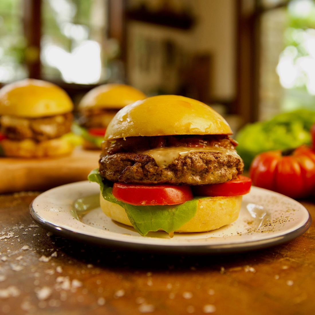 Elizabeth Poett's Ranch Burger on a Honey Bun