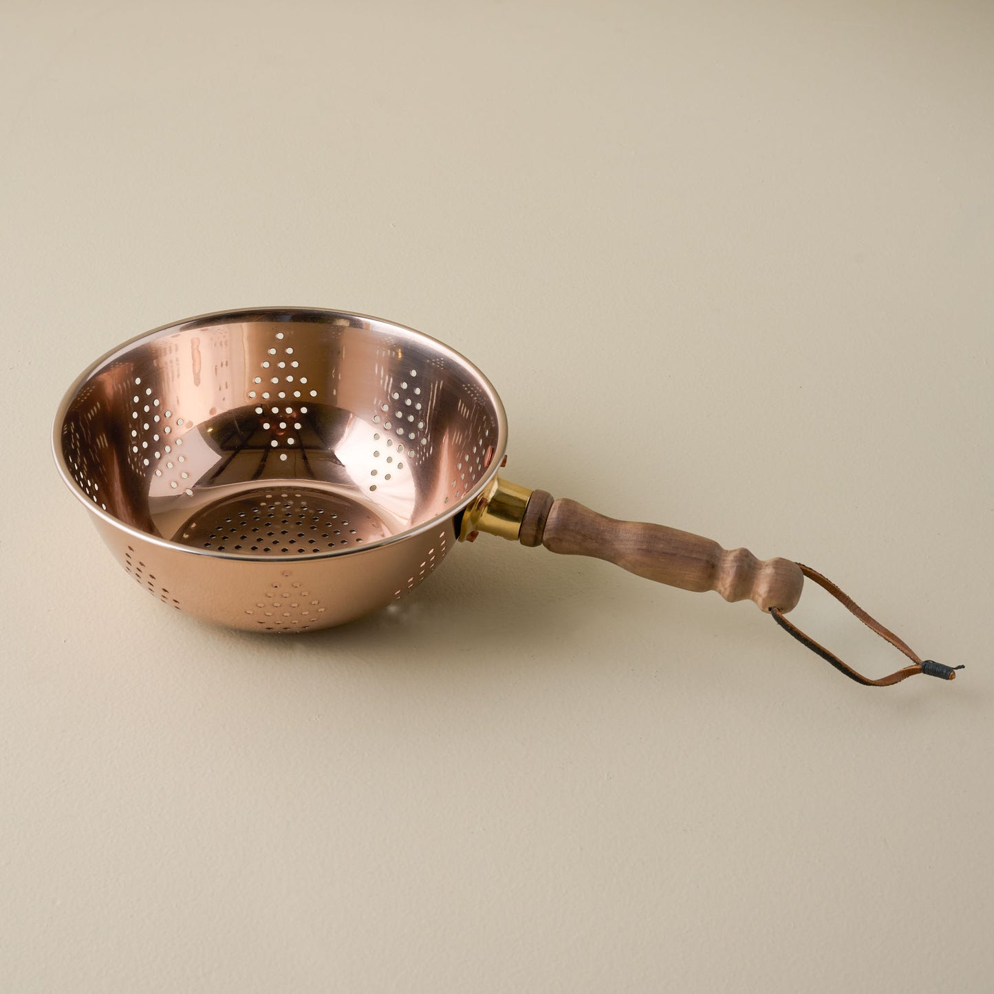 Copper Colander with Walnut Handle