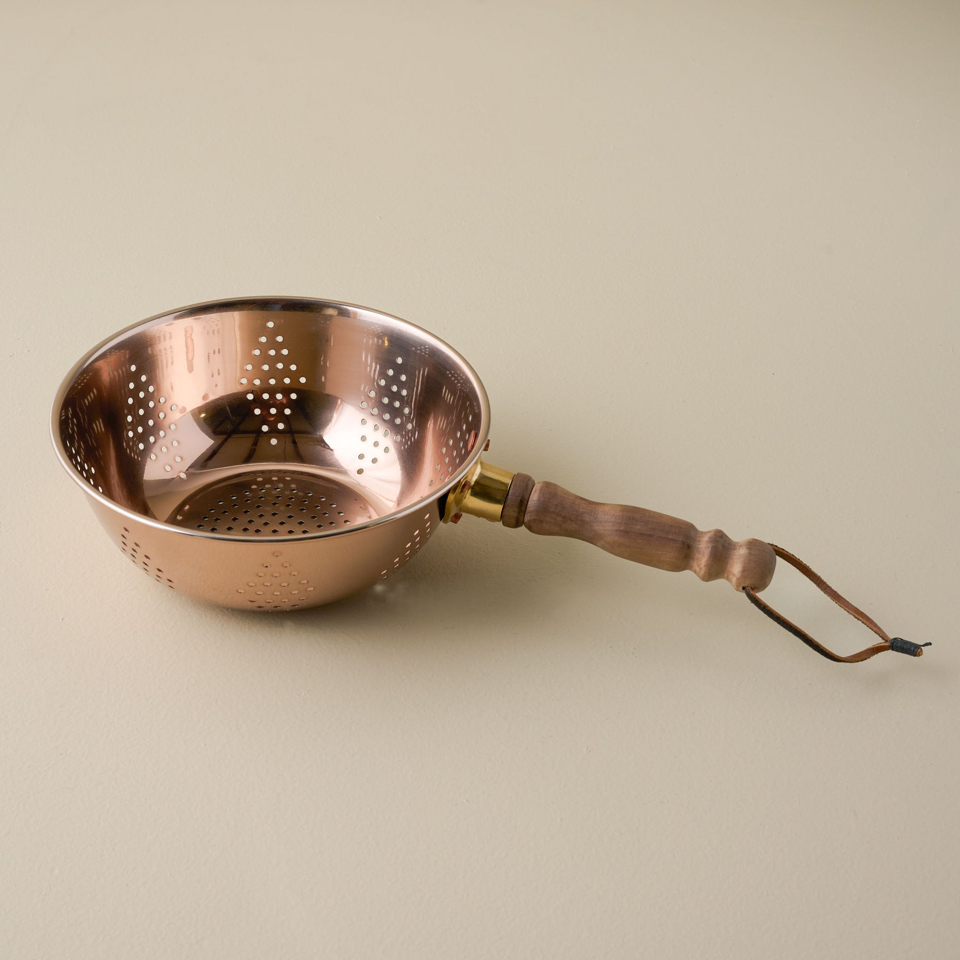 Copper Colander with Walnut Handle