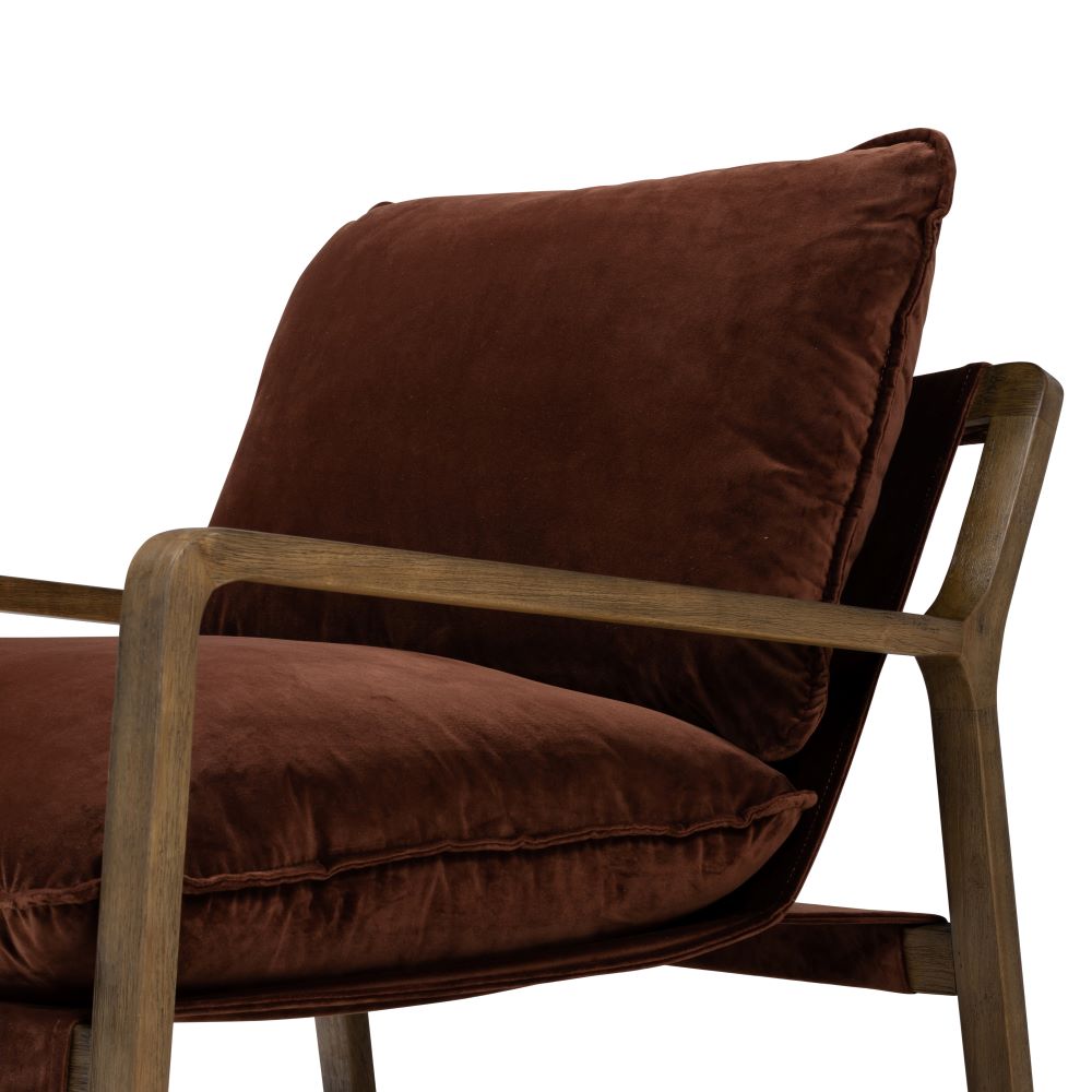 Gerard Chair in auburn velvet close up angled