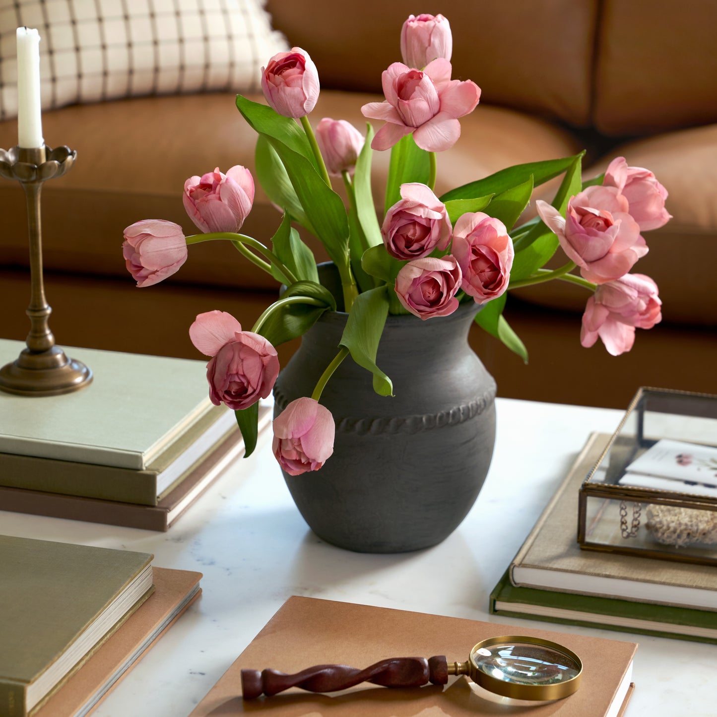 Real Touch Tulip Bundle in pink in a room