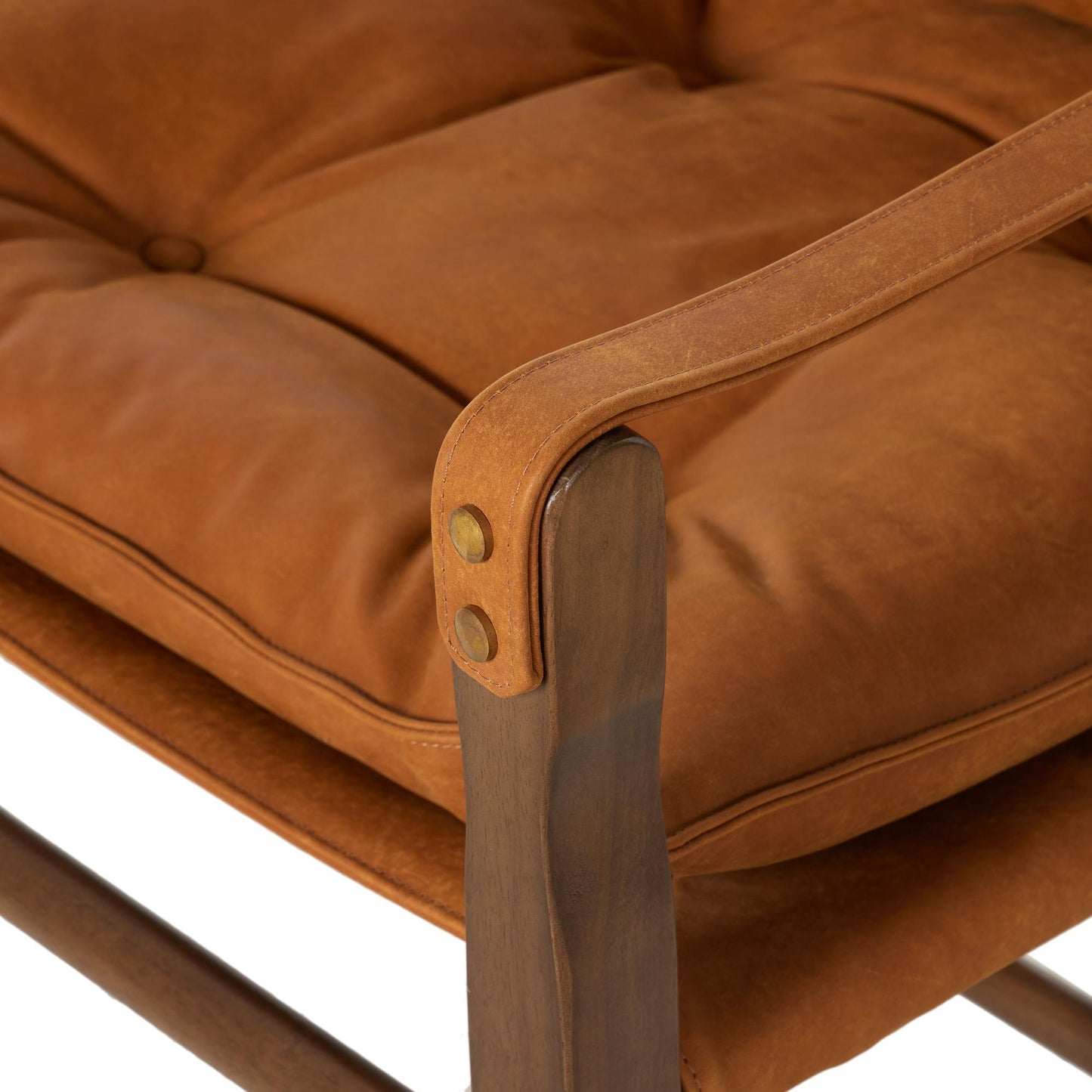 Flynn Chair heirloom butterscotch leather close up of arm rest
