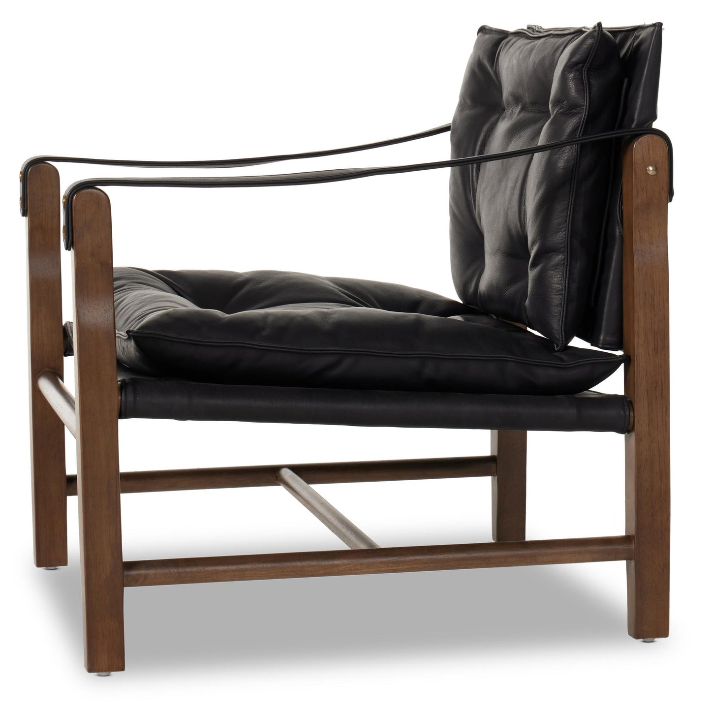 Flynn Chair heirloom black leather side view