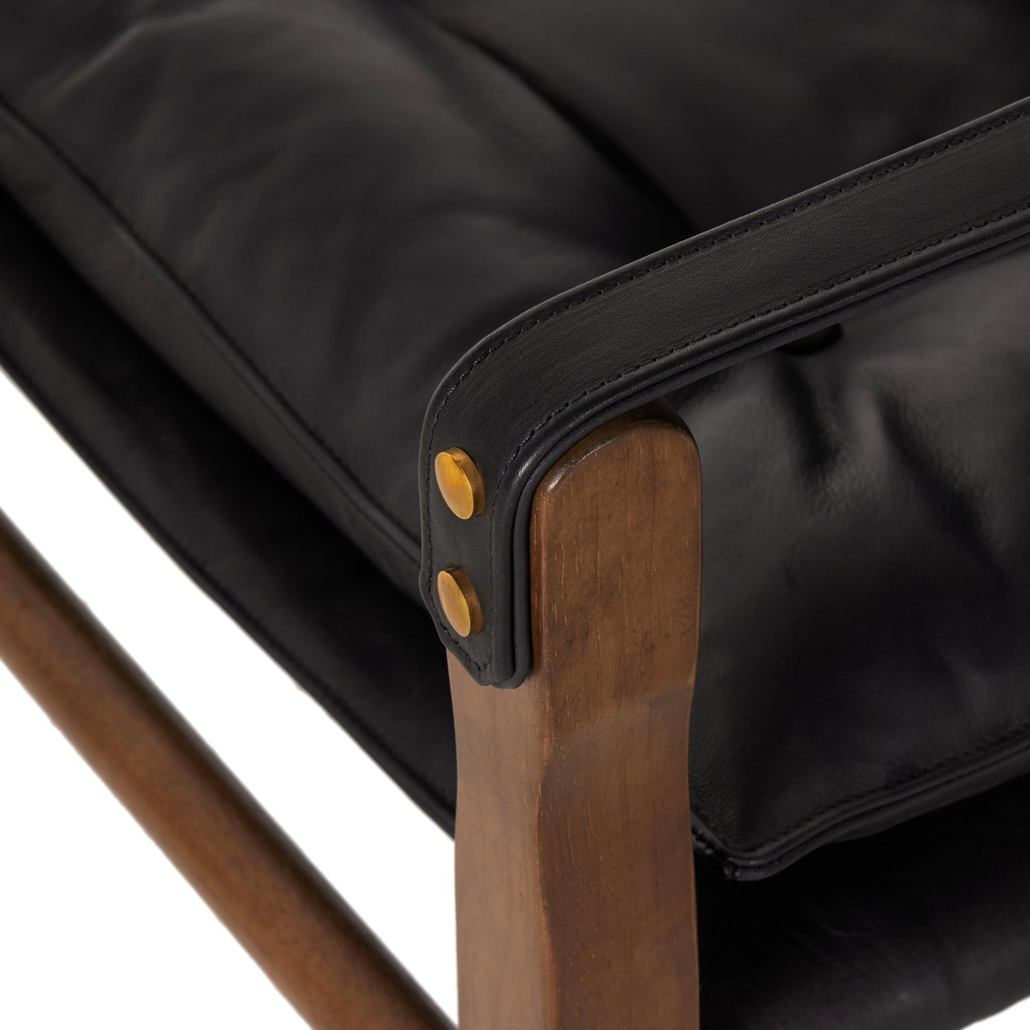 Flynn Chair heirloom black leather close up of arm rest