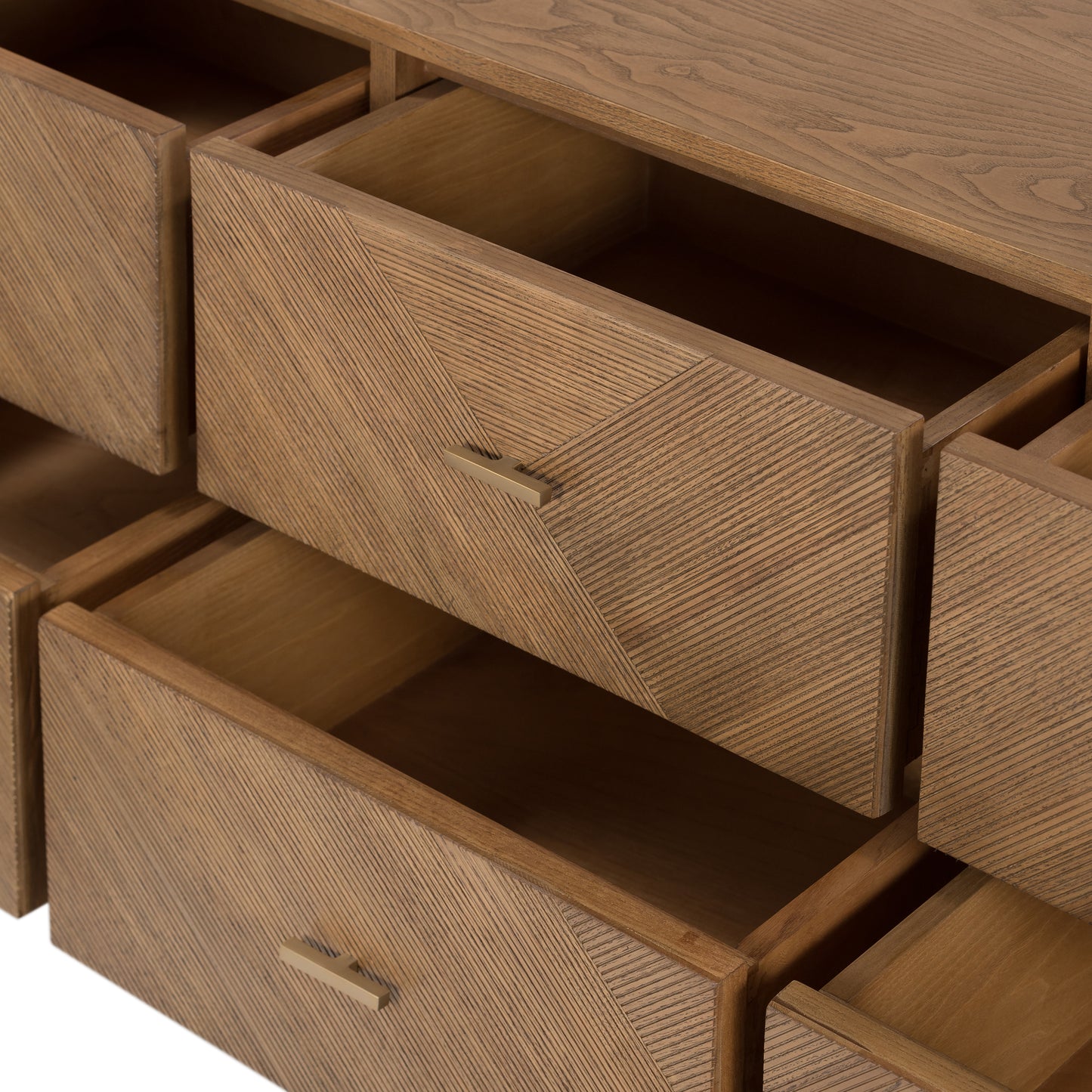Dawn 6 Drawer Dresser in Natural Ash drawers up close shown open