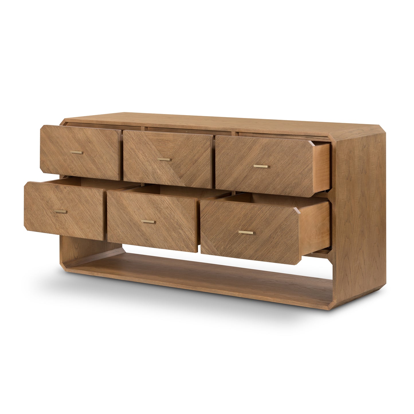 Dawn 6 Drawer Dresser in Natural Ash shown with drawers open