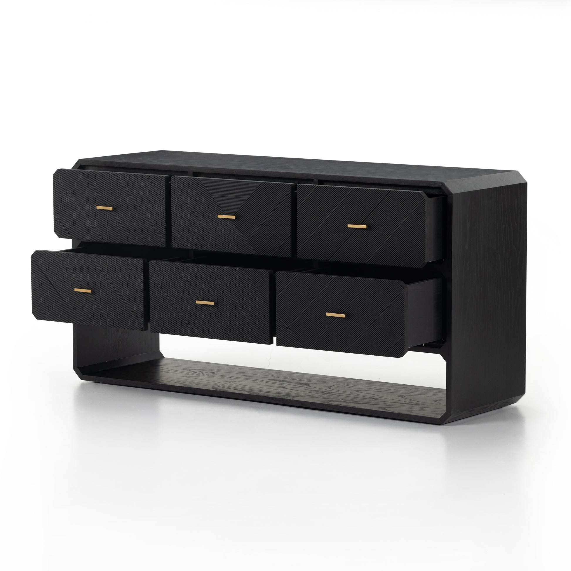 Dawn 6 Drawer Dresser in Black Ash shown with drawers open