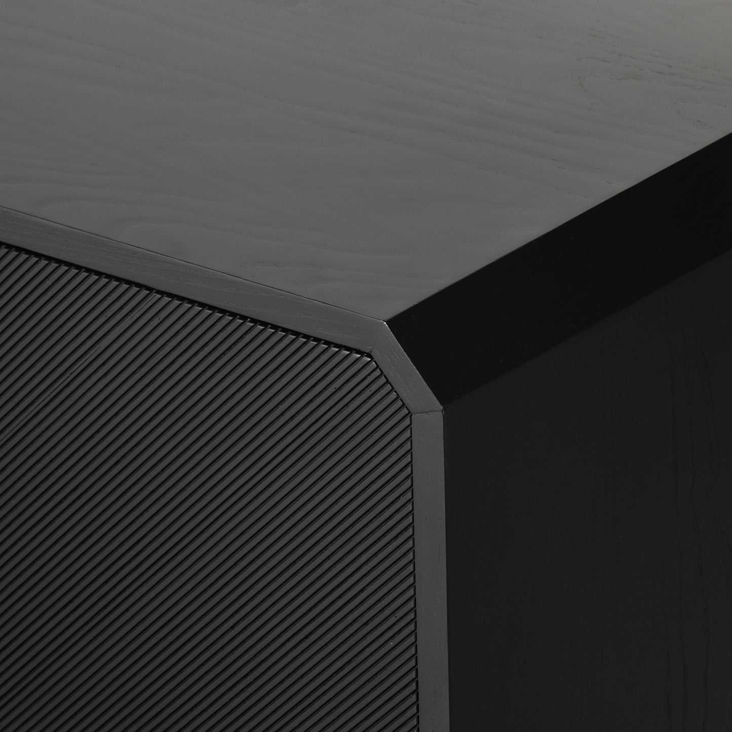 Dawn Media Console in Black ash corner up close