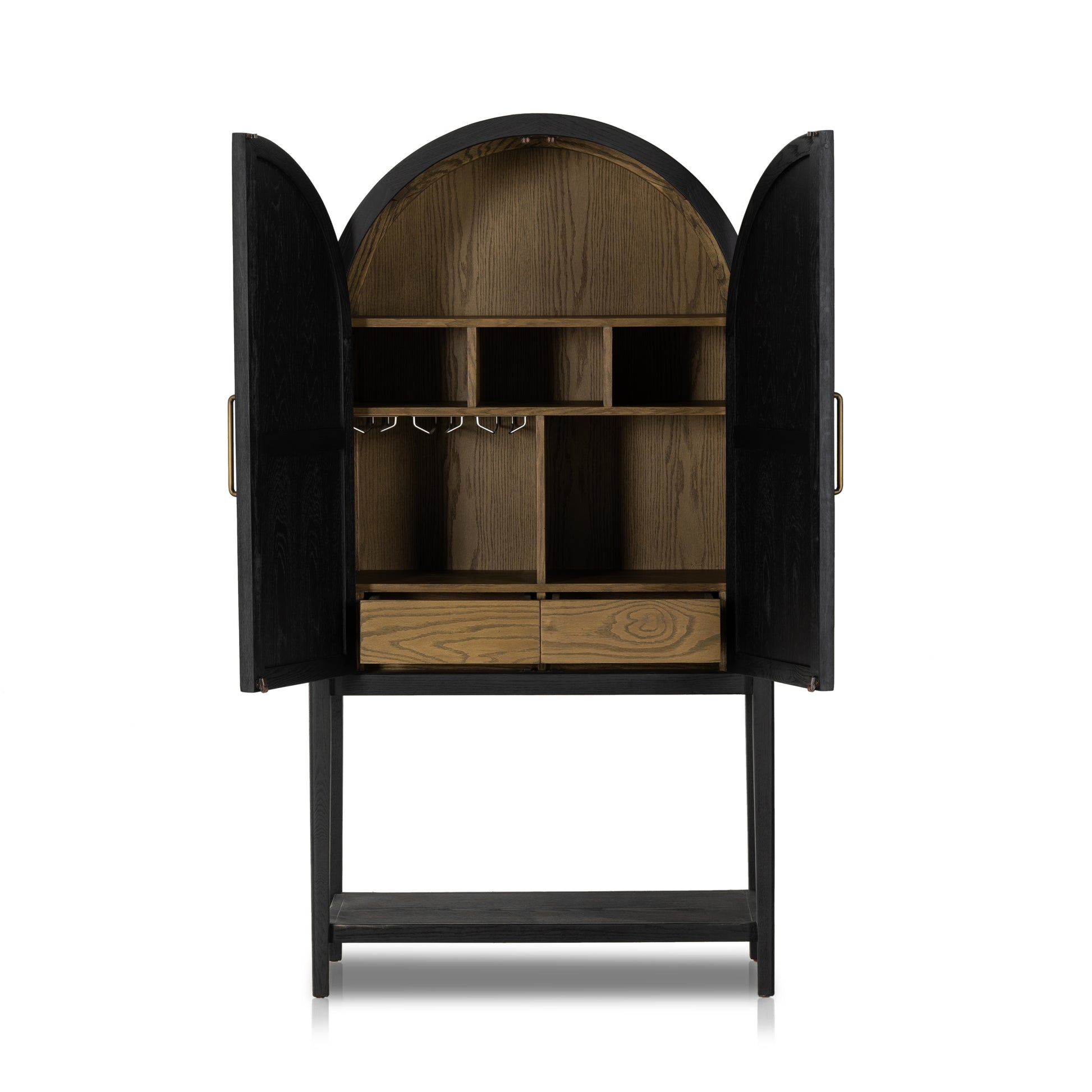 Matte Black Carraway Bar Cabinet shown with doors open