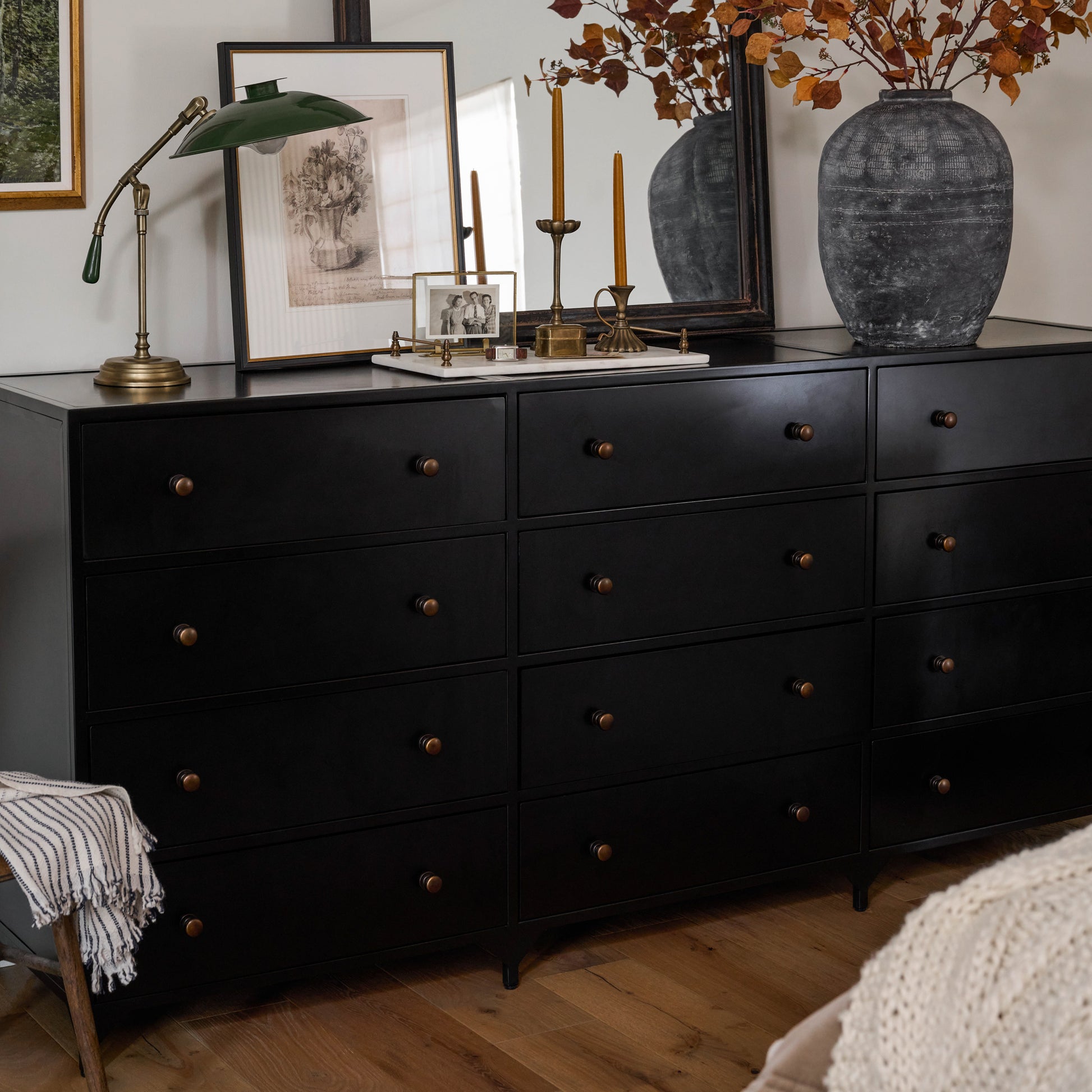 Brady 12 Drawer Dresser in a bedroom