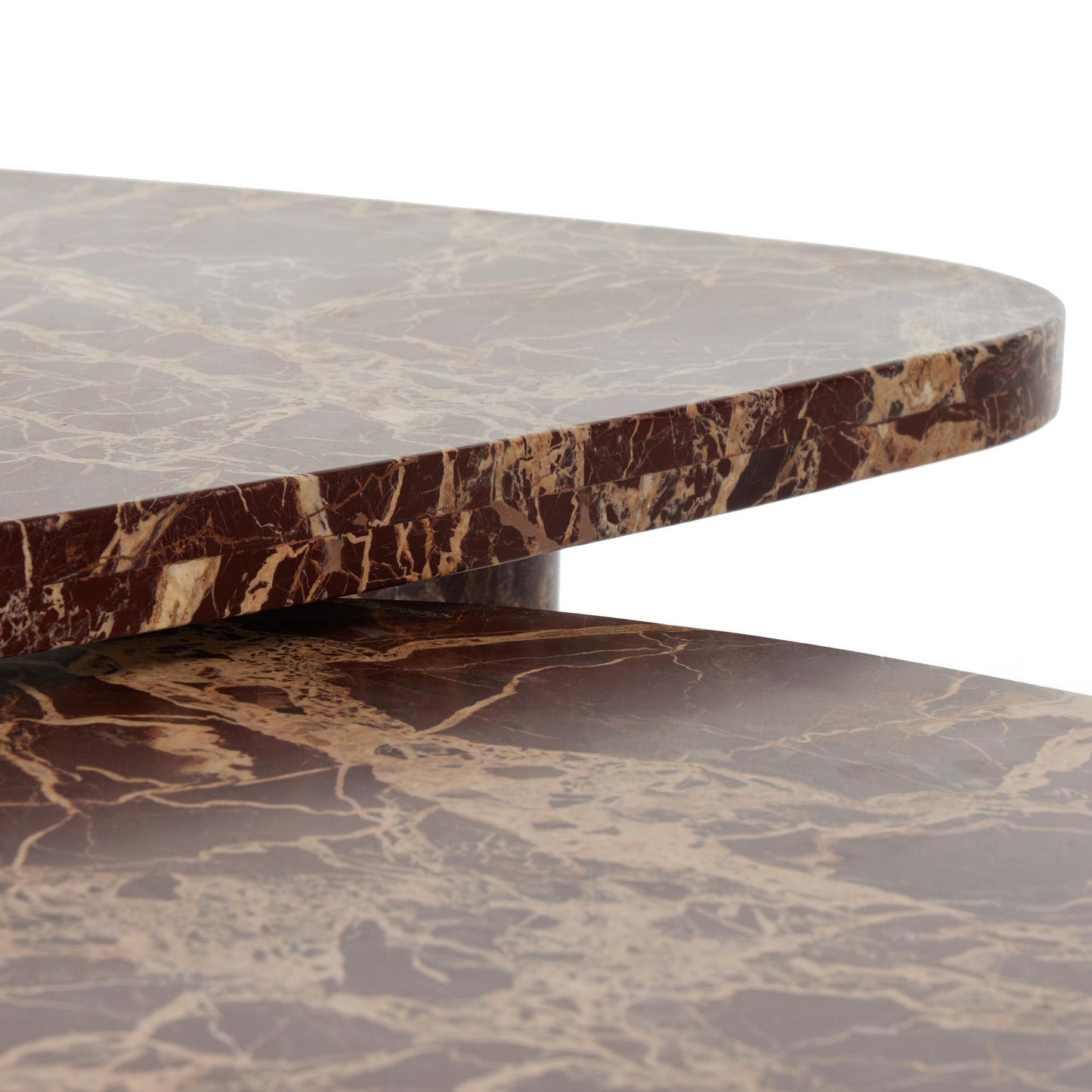 Aurora Marble Nesting Coffee Table Set in merlot close up