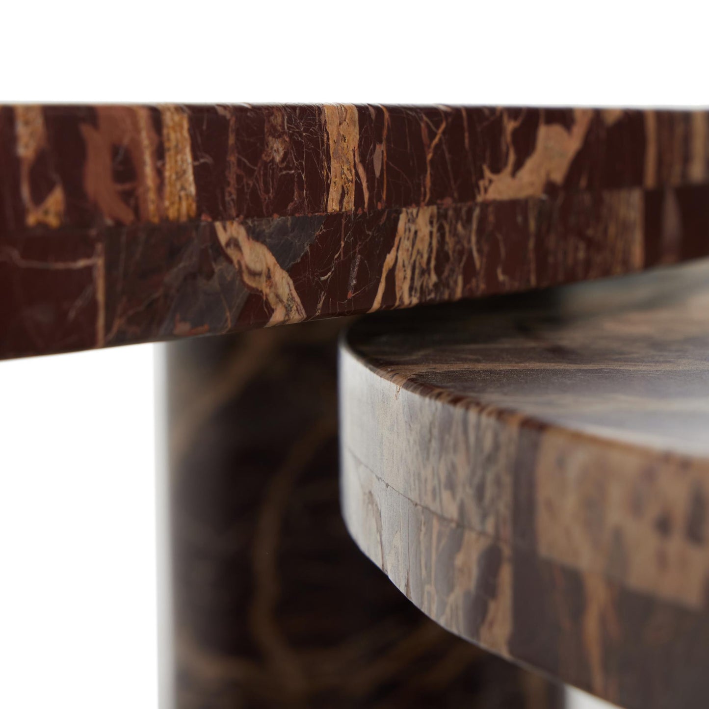 Aurora Marble Nesting Coffee Table Set in merlot close up