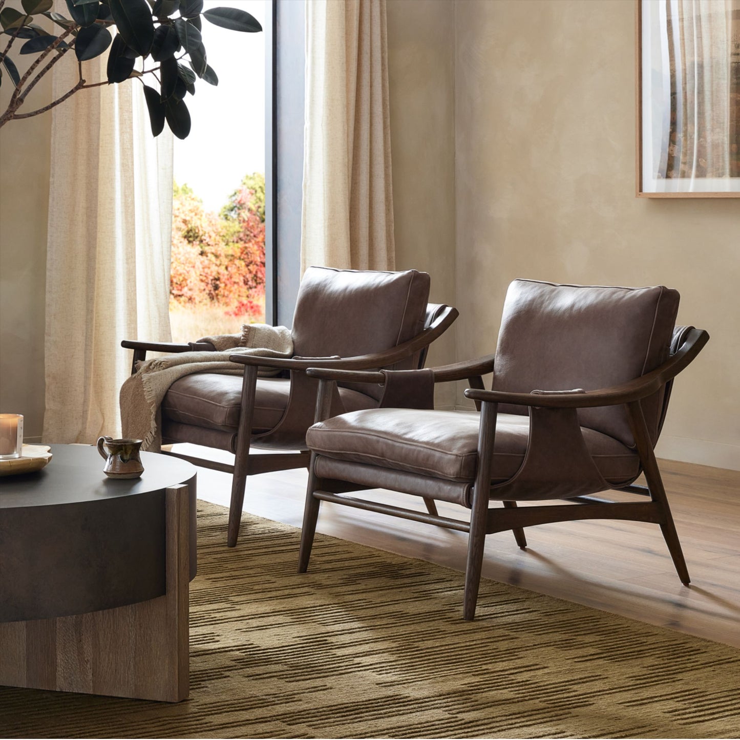 2 Palermo Cigar Kennedy Chairs shown styled in living room