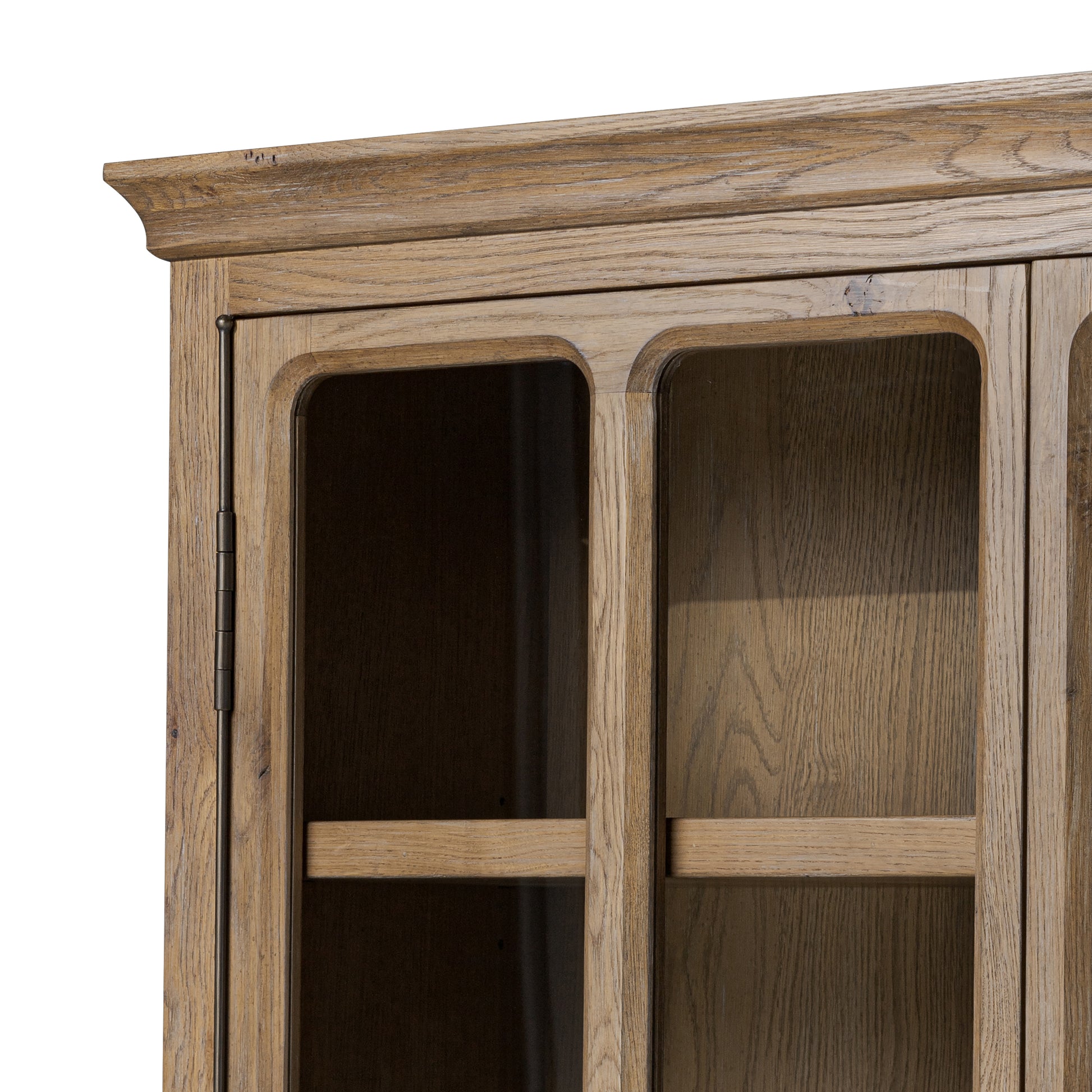 Weathered Oak Potter Cabinet front corner up close