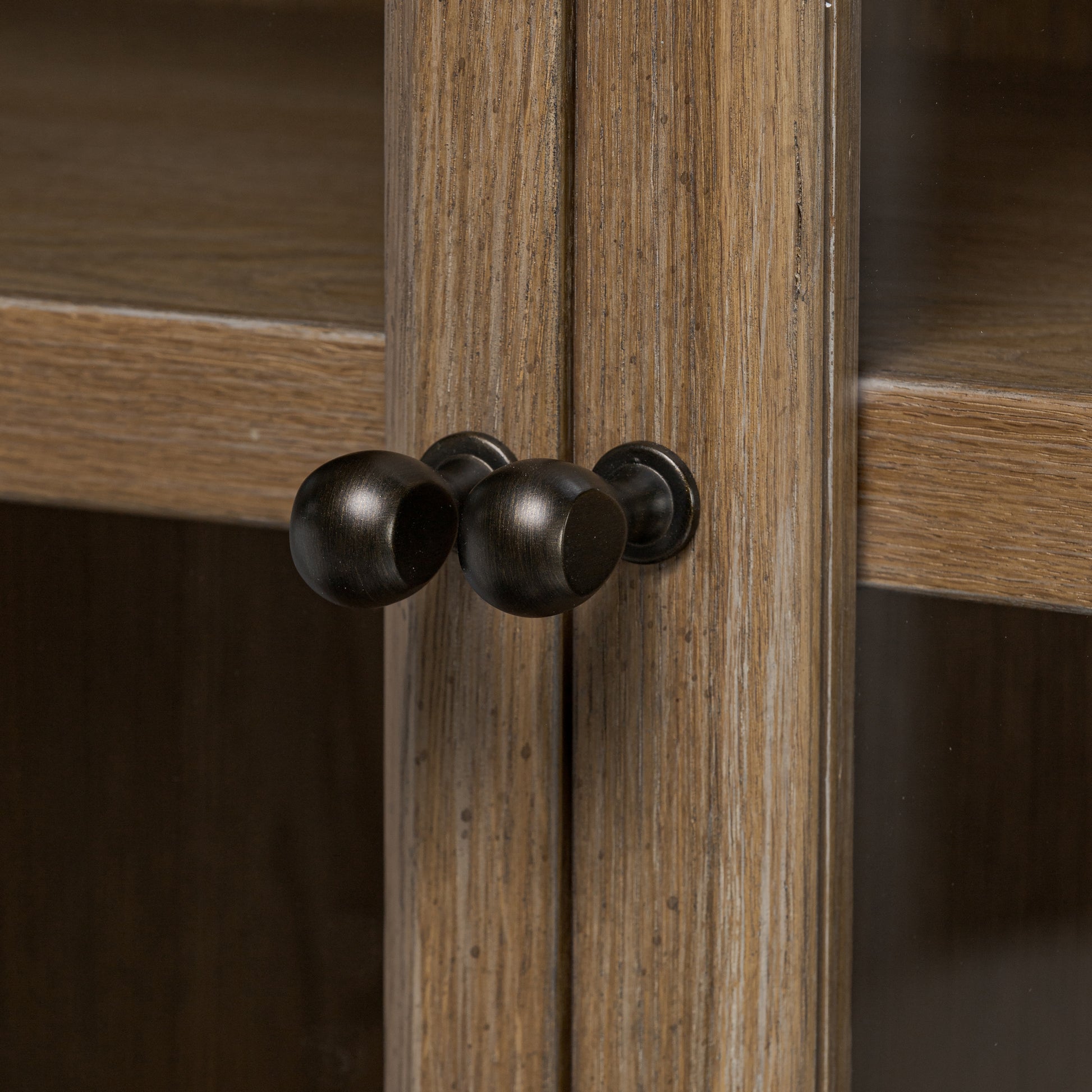 Weathered Oak Potter Cabinet hardware up close