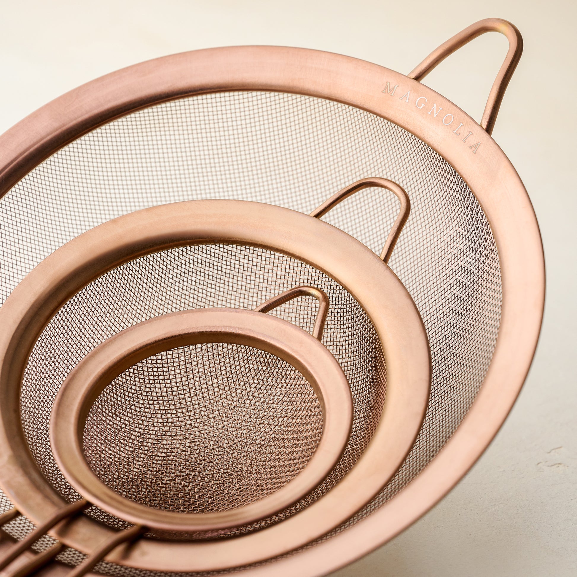 Copper Sieves Set of 3 stacked together