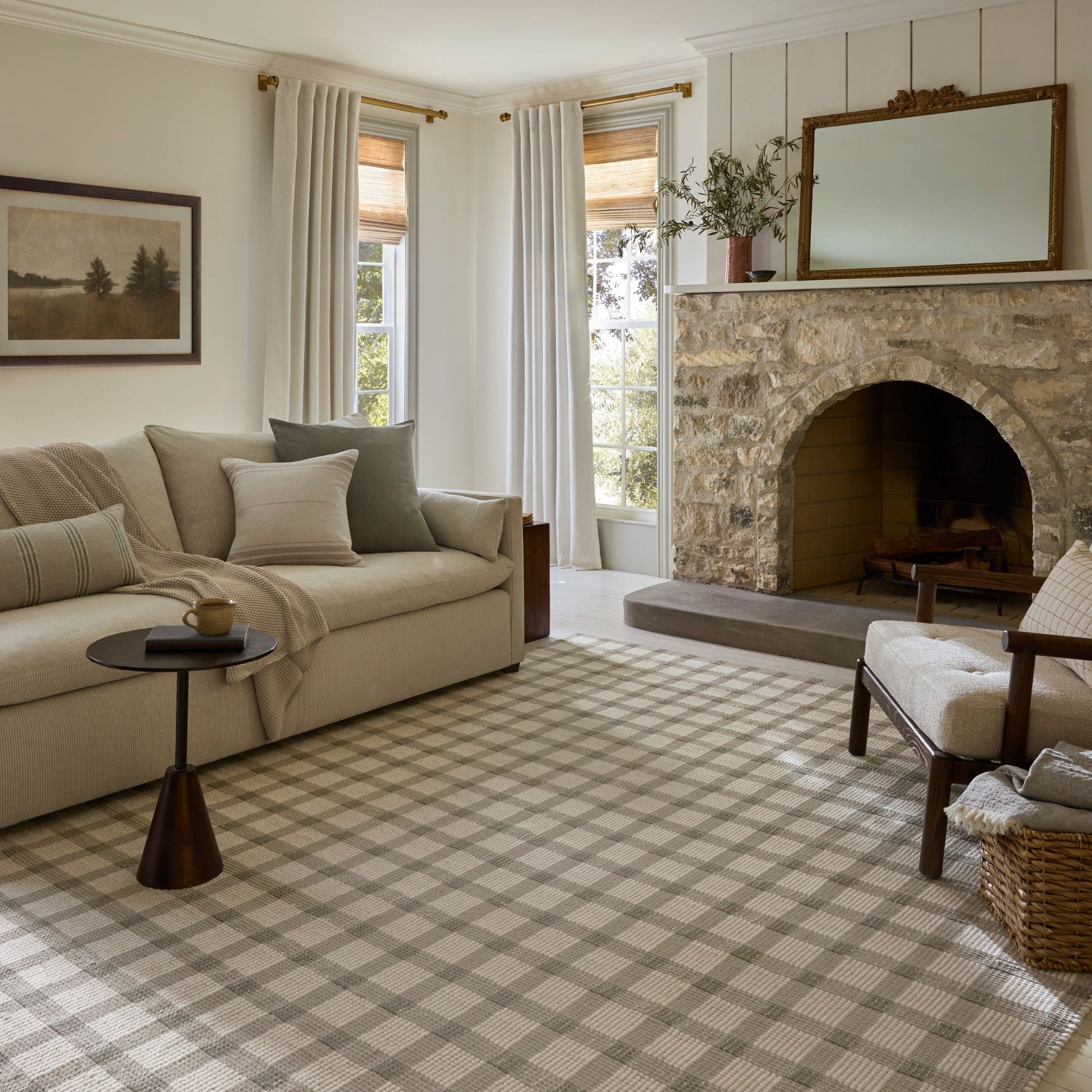 Ryder Stone Ivory Rug shown in living room