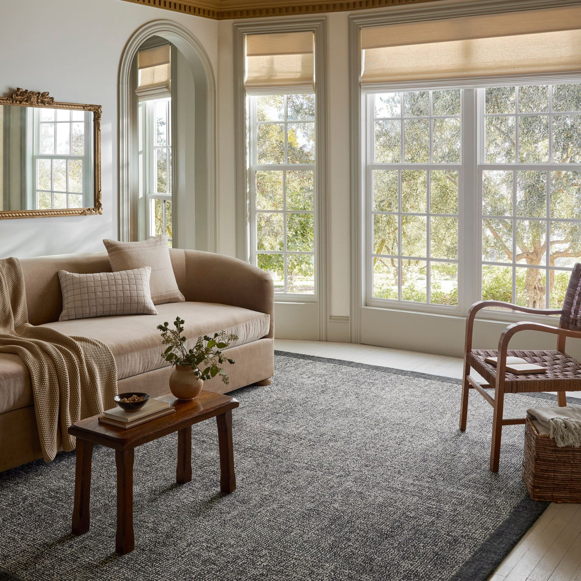 Henley Ivory Charcoal Rug shown in living room