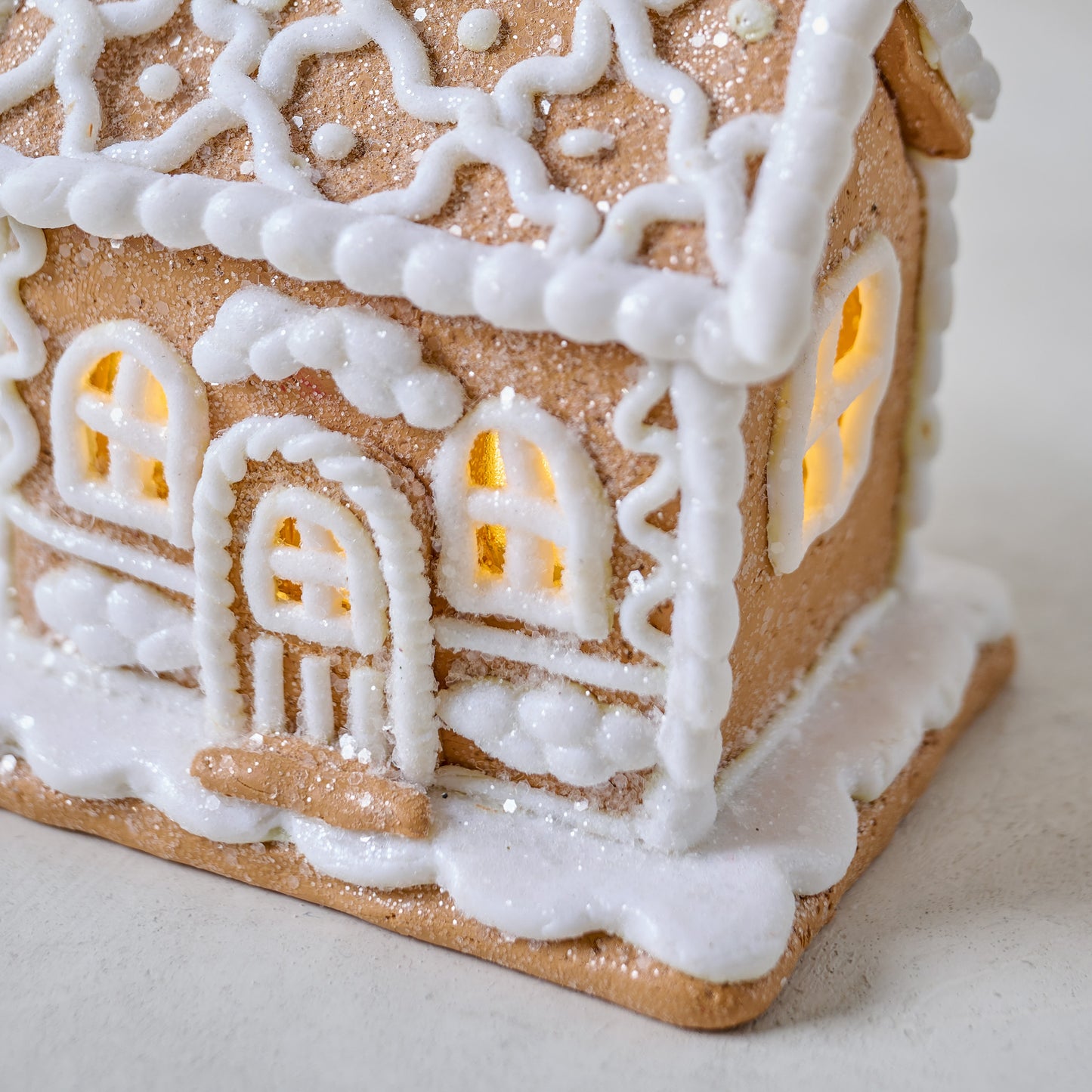 Cottage Gingerbread House Ornament up close