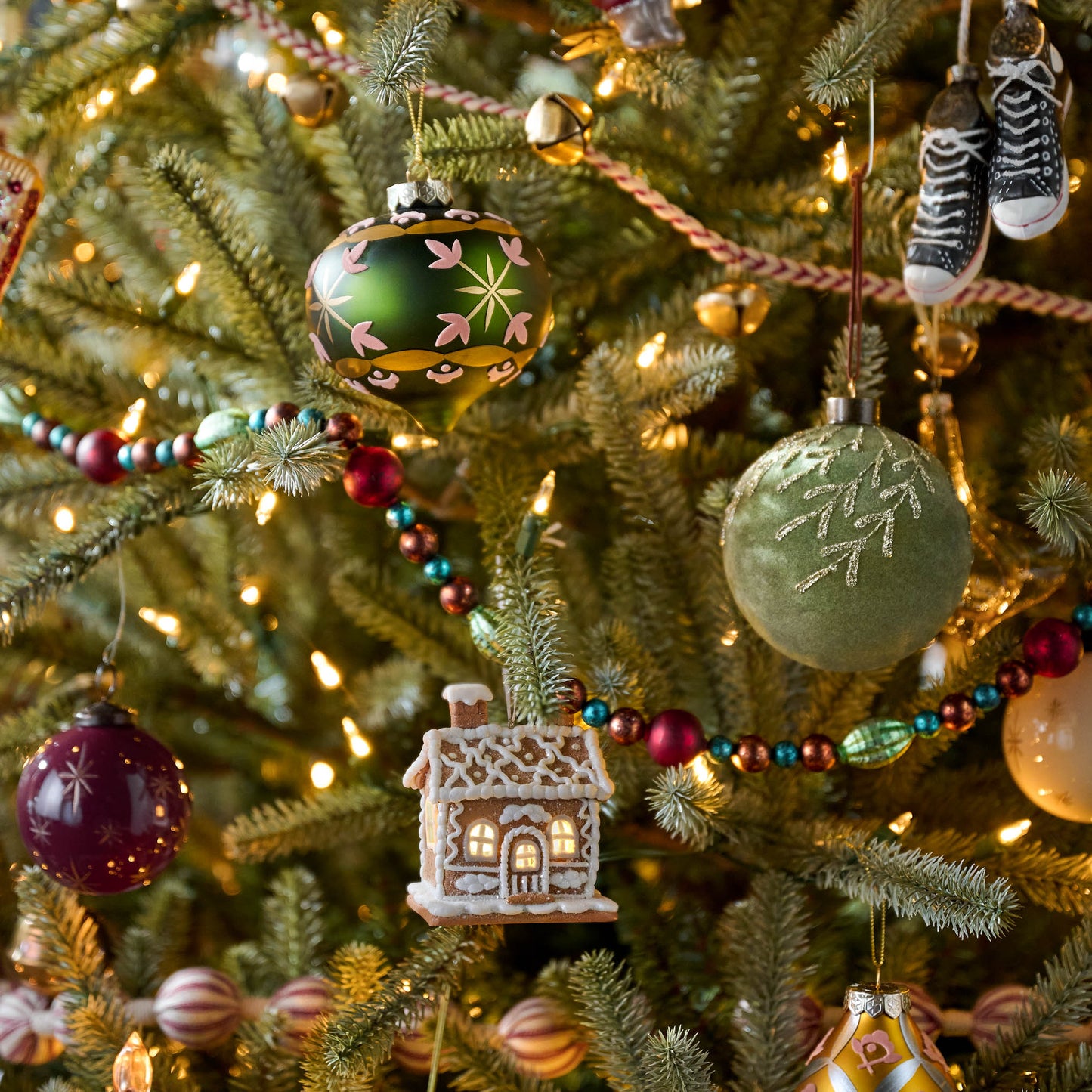 Gingerbread House Ornament on a tree