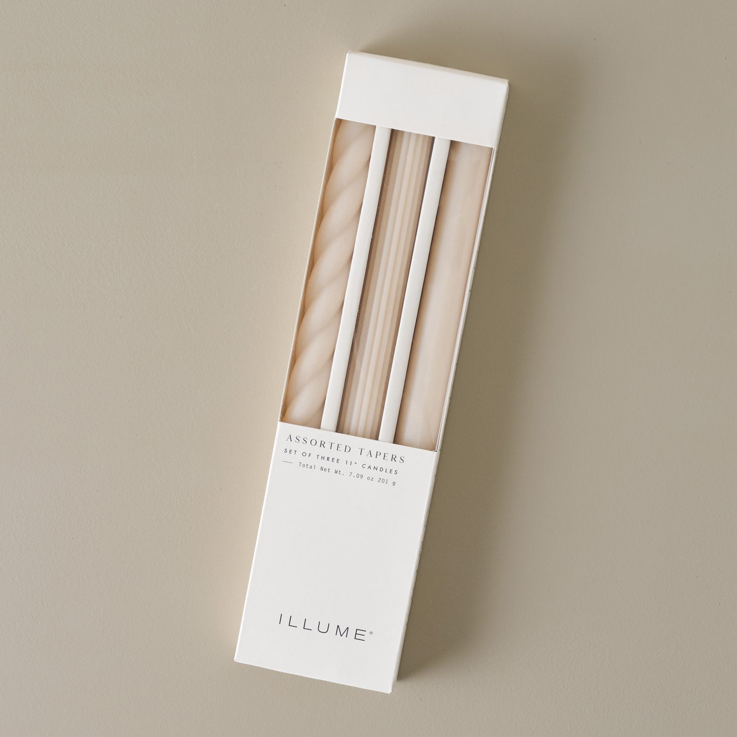 Assorted Cream Taper Candle Set shown in box