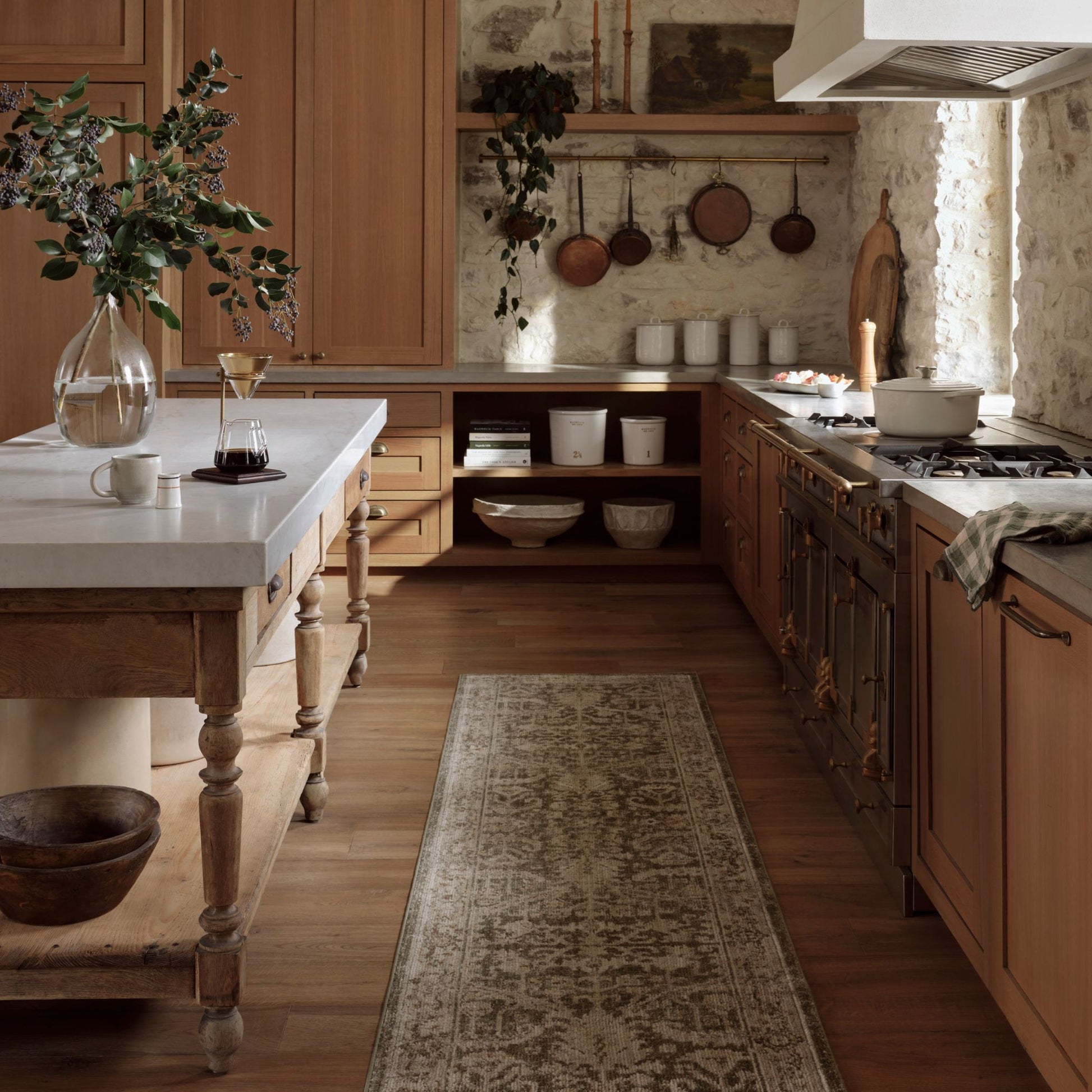 Wimberly Bark Ivory runner Rug shown in kitchen