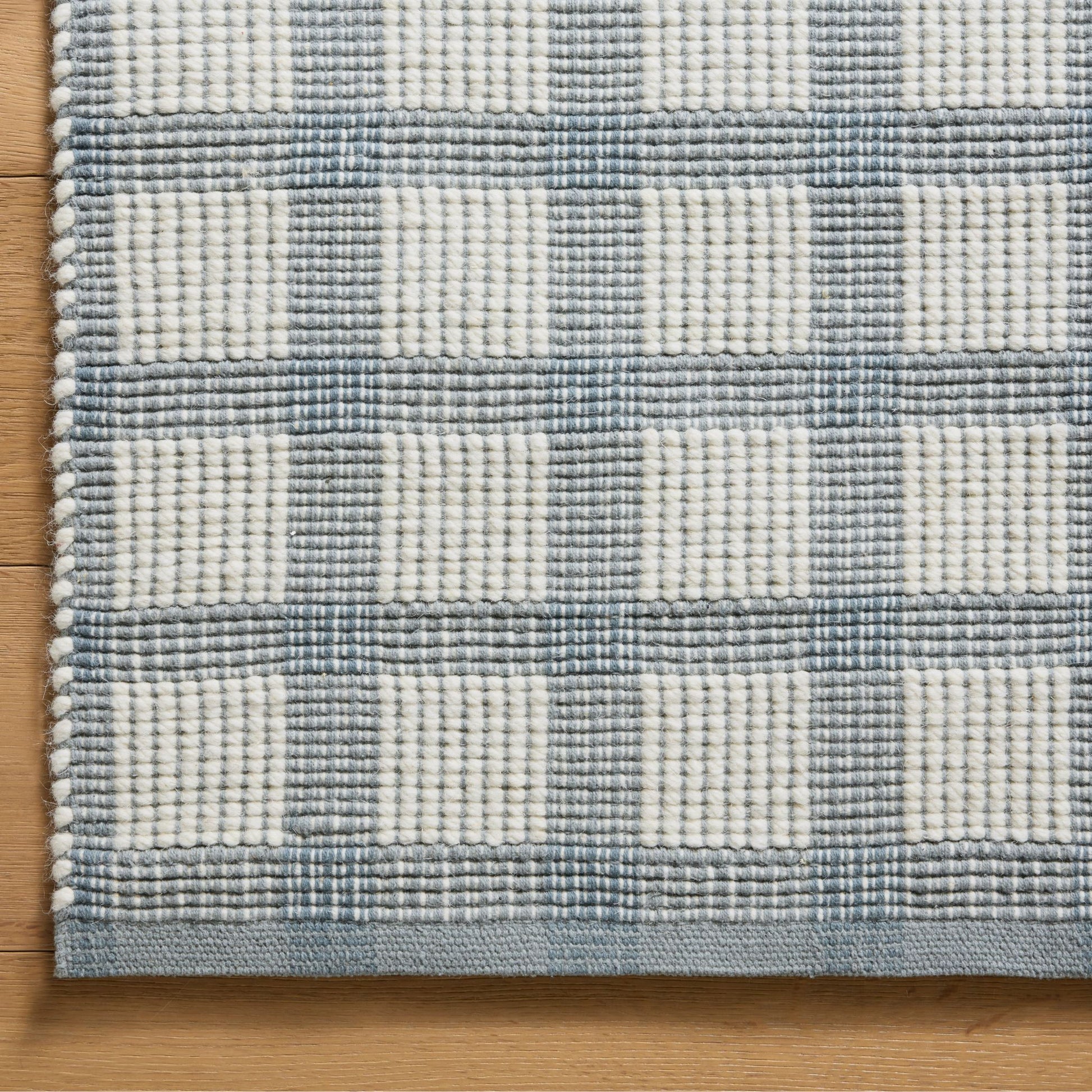 Ryder Blue Ivory Rug corner shown from above