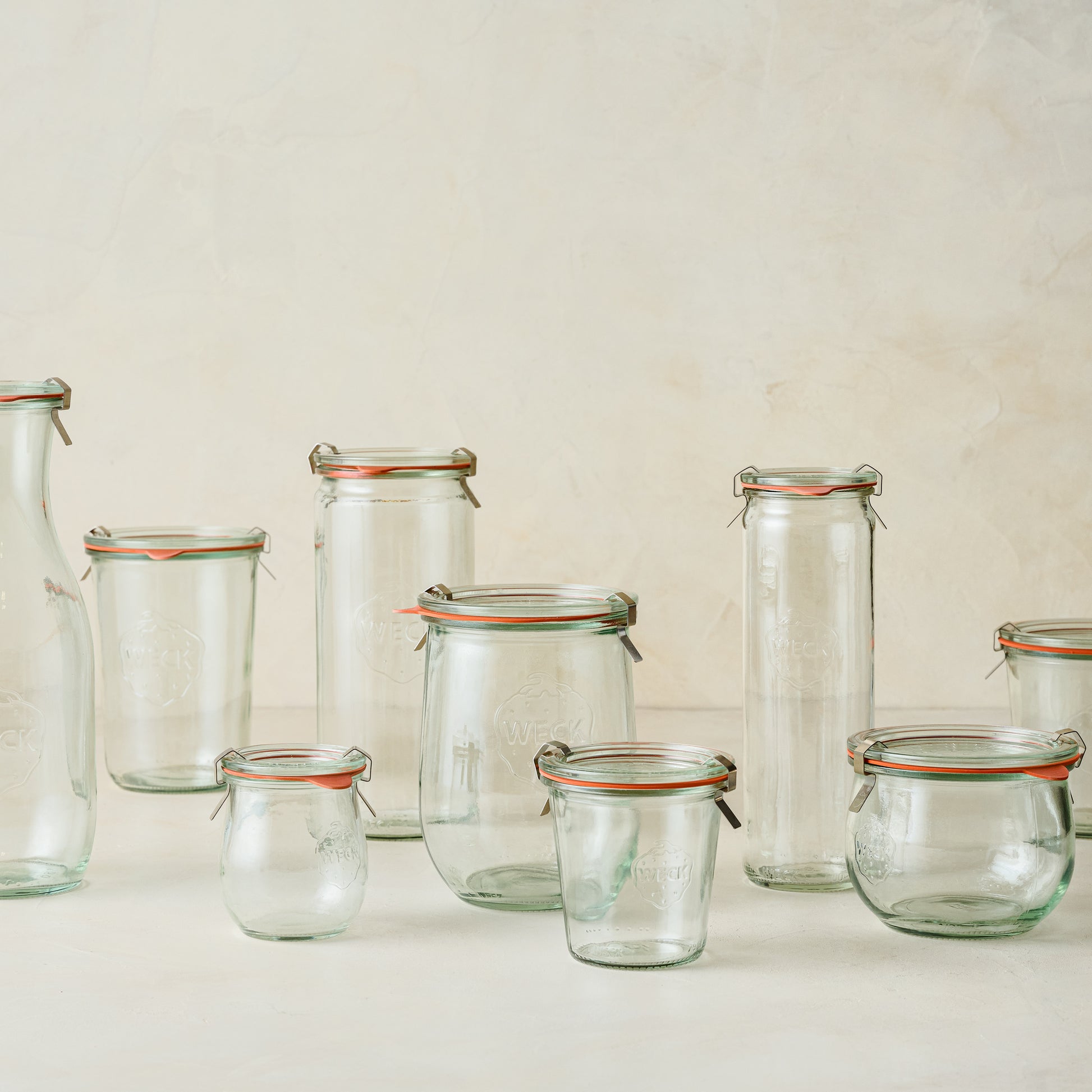 a collection of weck jars