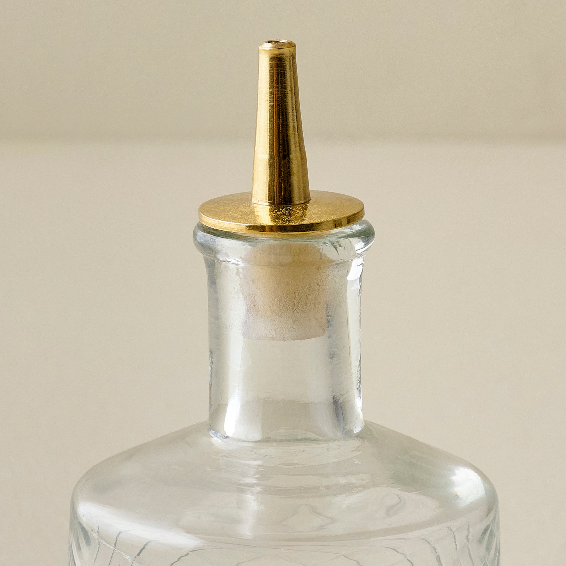 Straight Vintage-Inspired Etched Glass Bottle up close