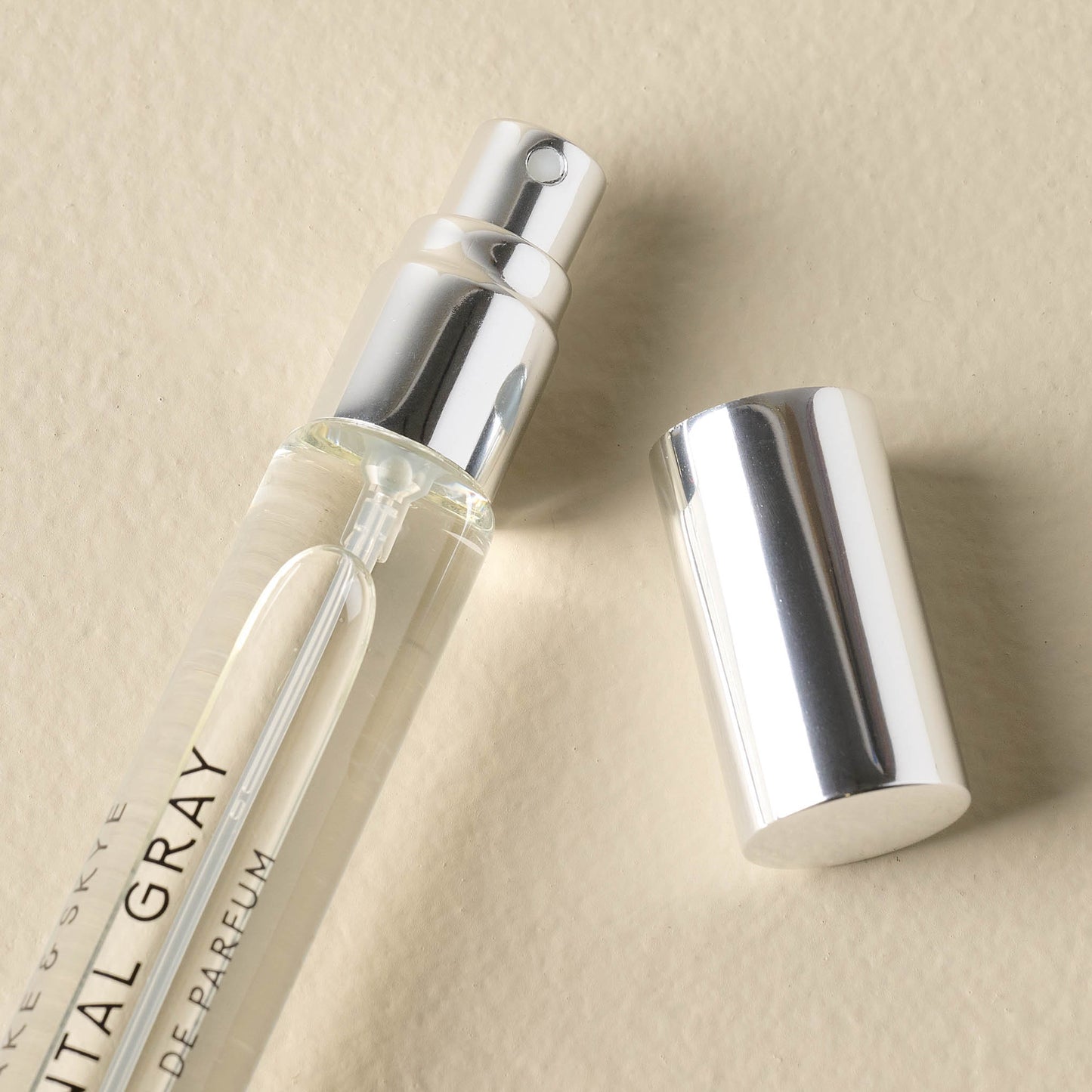 Lake & Skye Santal Grey Eau De Parfum 15ml close up with cap off