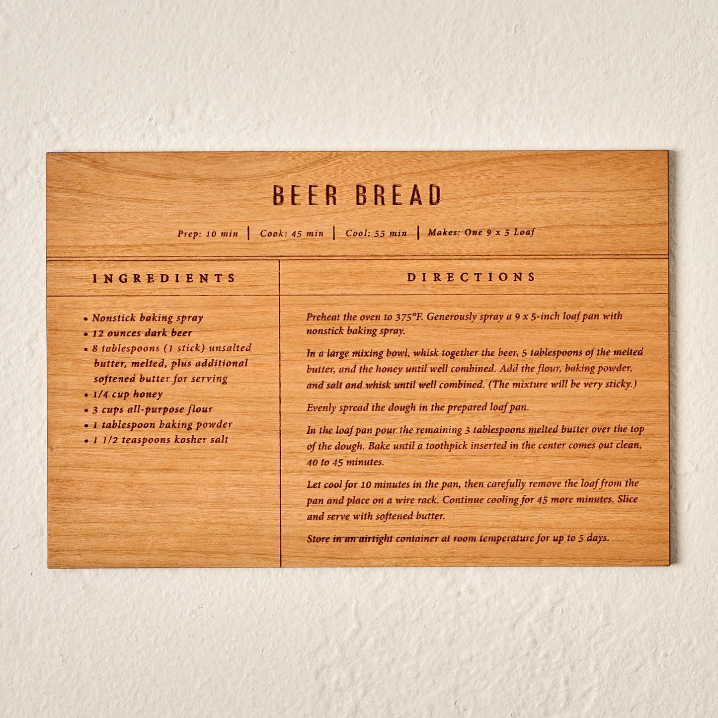 Beer Bread Wooden Recipe Card