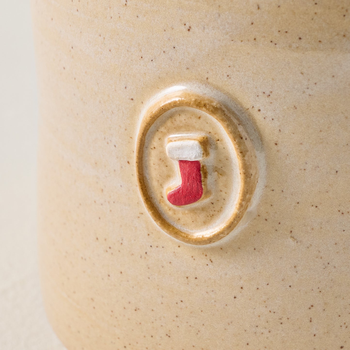 Black Oak Artisan Stocking Beige Mug close up