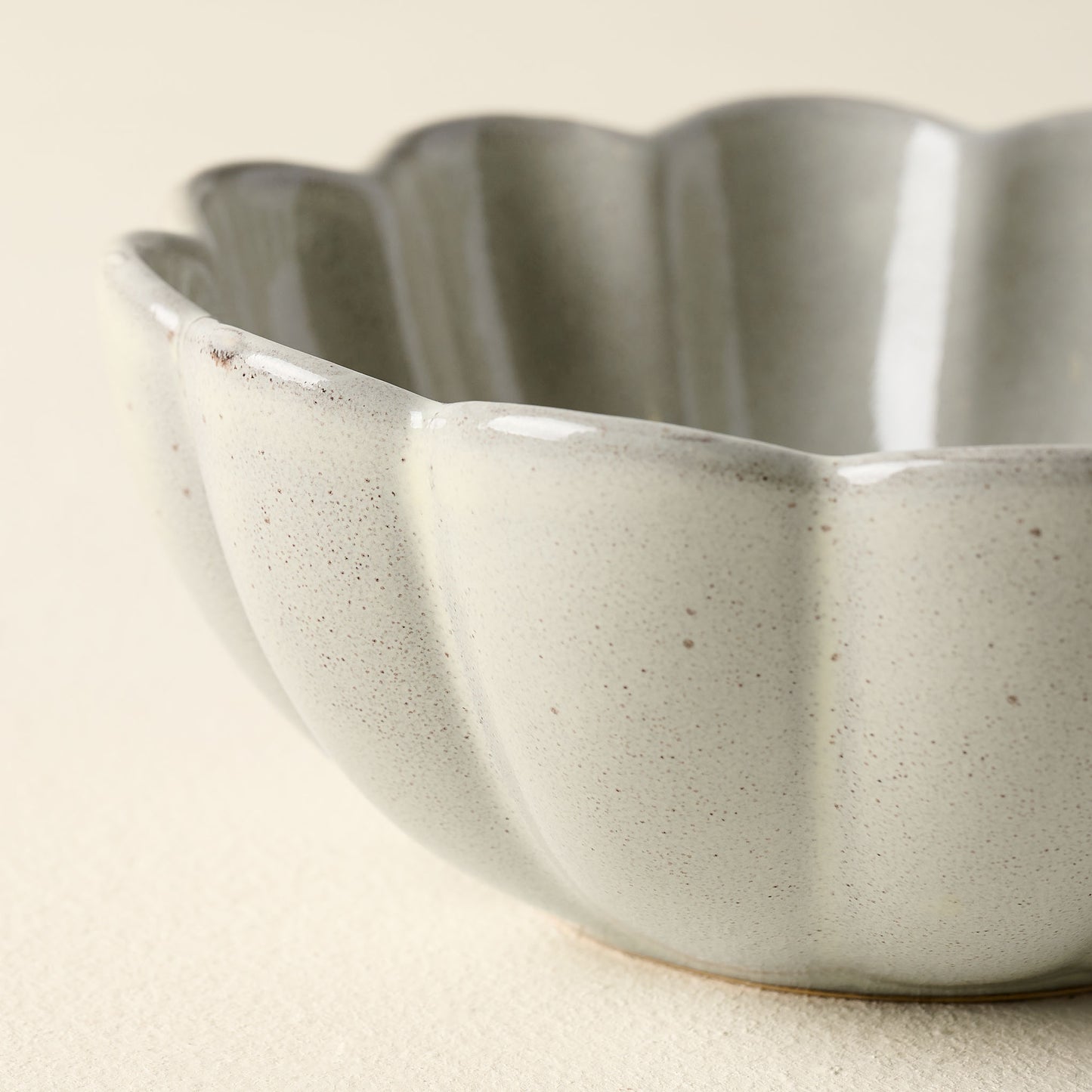 Grey Scalloped Cereal Bowl close up