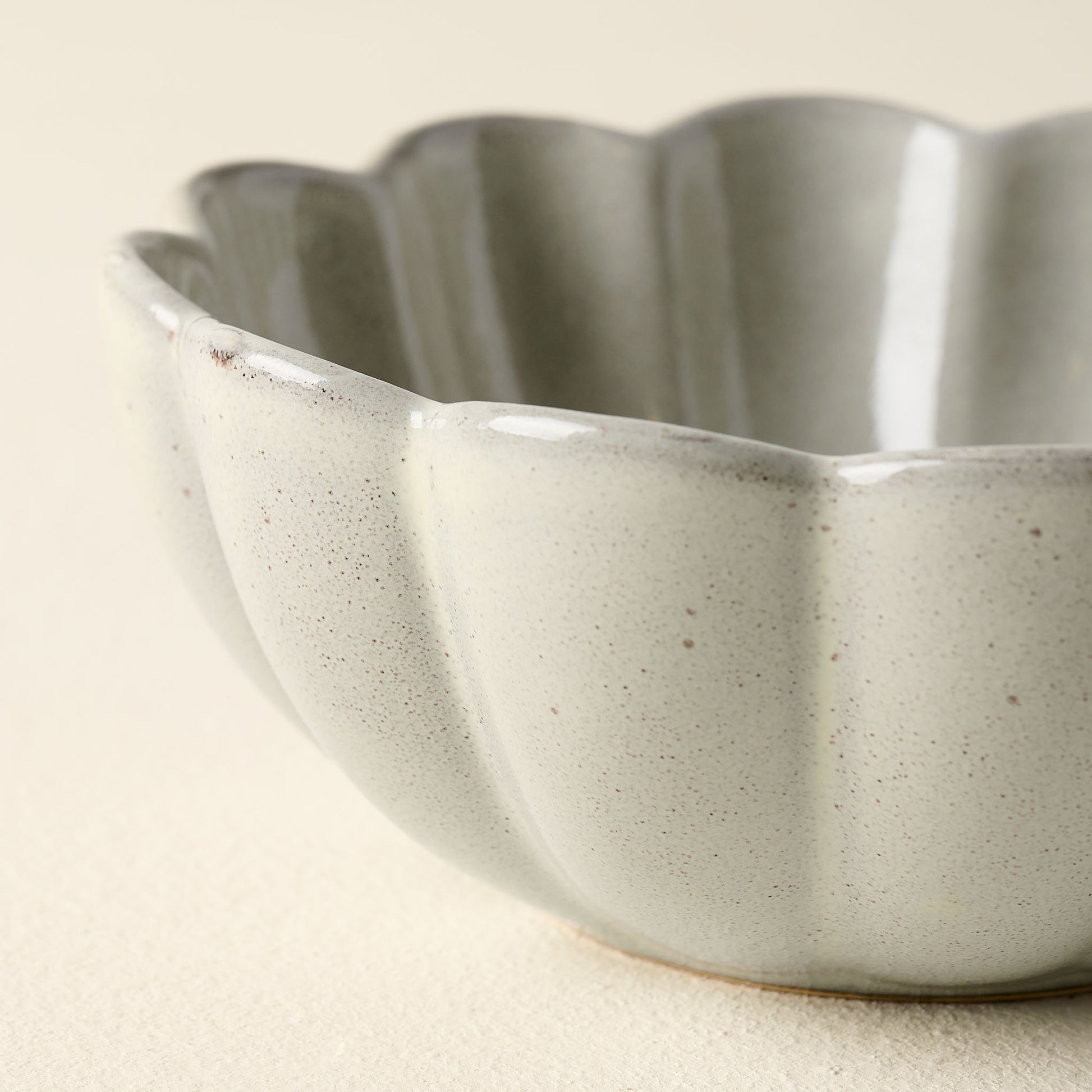 Grey Scalloped Cereal Bowl close up