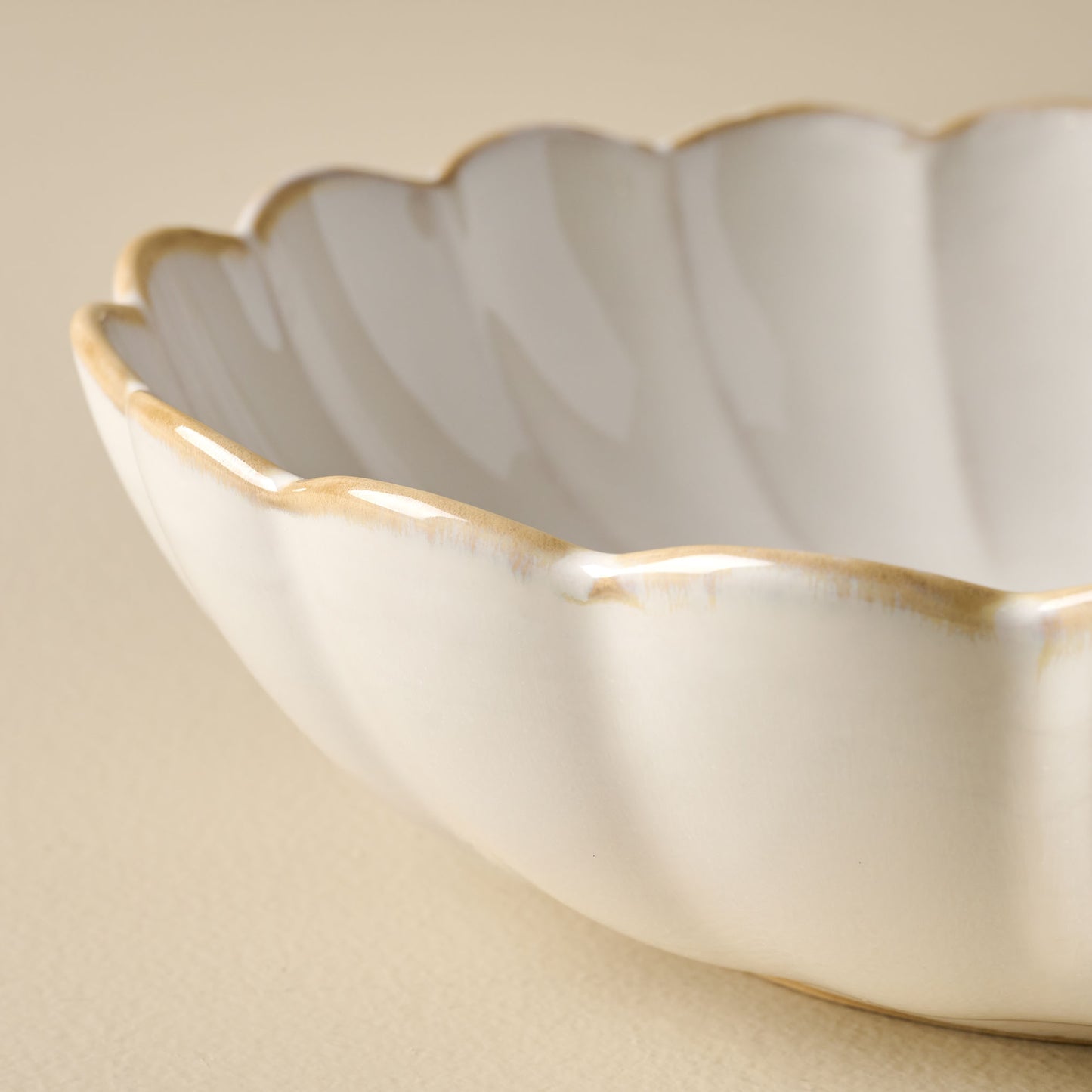 Cream Scalloped Serving Bowl close up