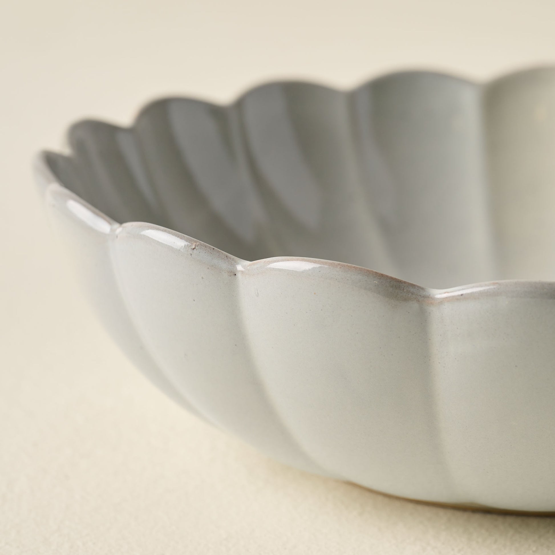 Grey Scalloped Serving Bowl close up
