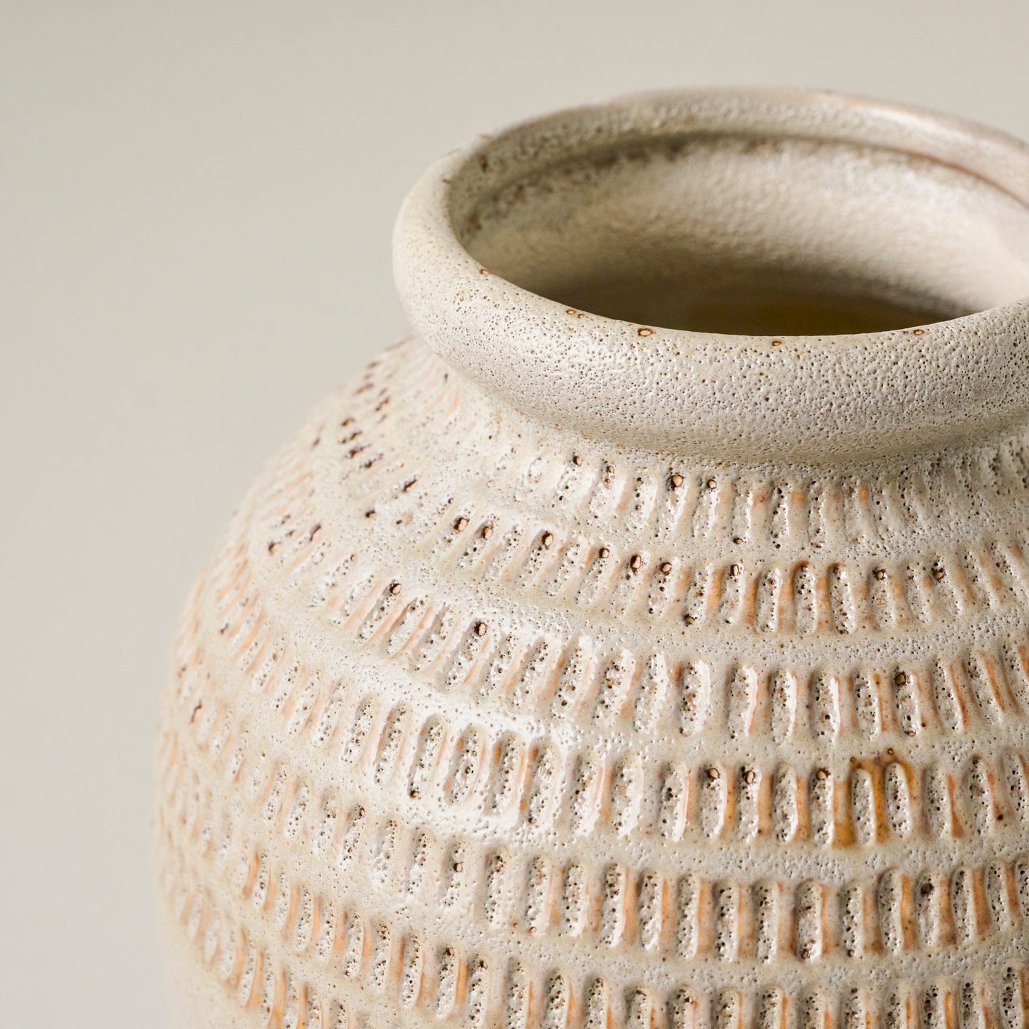Short Sawyer Rustic Cream Vase up close