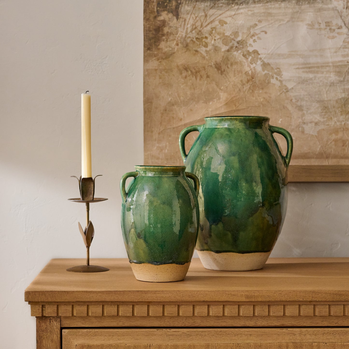 Lorne Glazed Amphora Vases shown on table