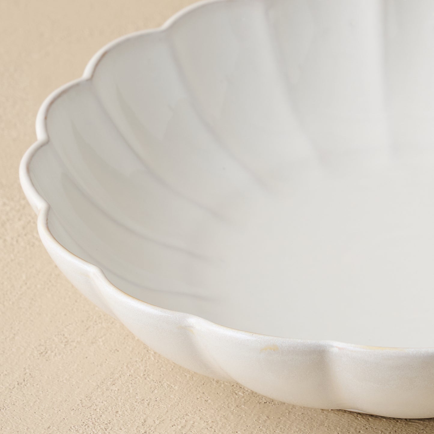 Oversized Cream Scalloped Serving Bowl up close
