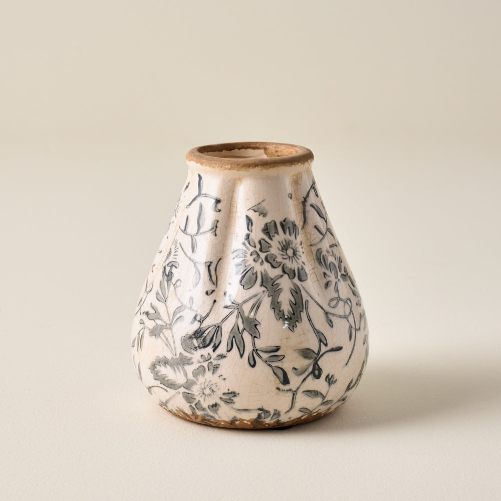 Small Fluted Dusty Blue and White Distressed Vase