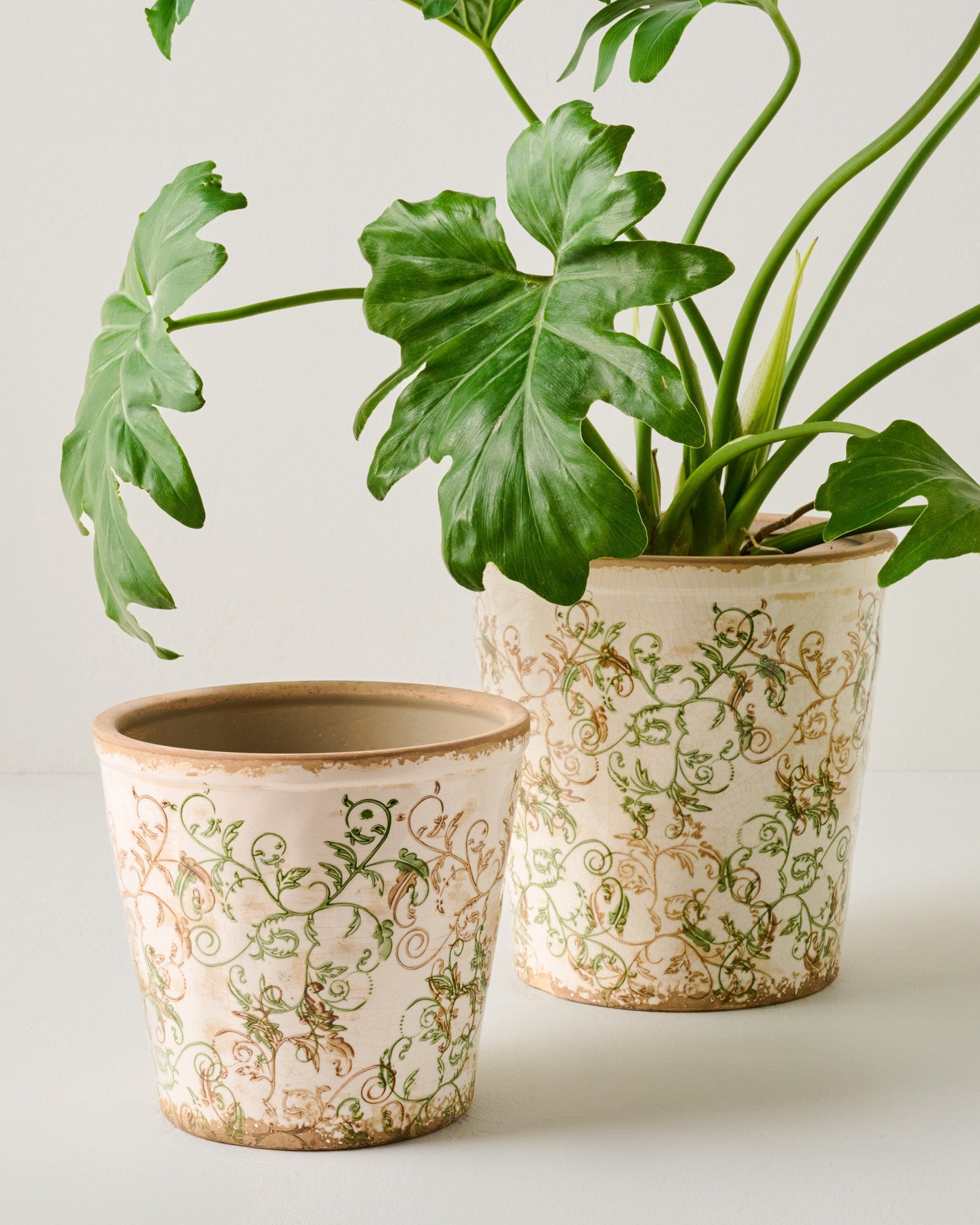 25 cm plant pot Green and White Distressed Planter