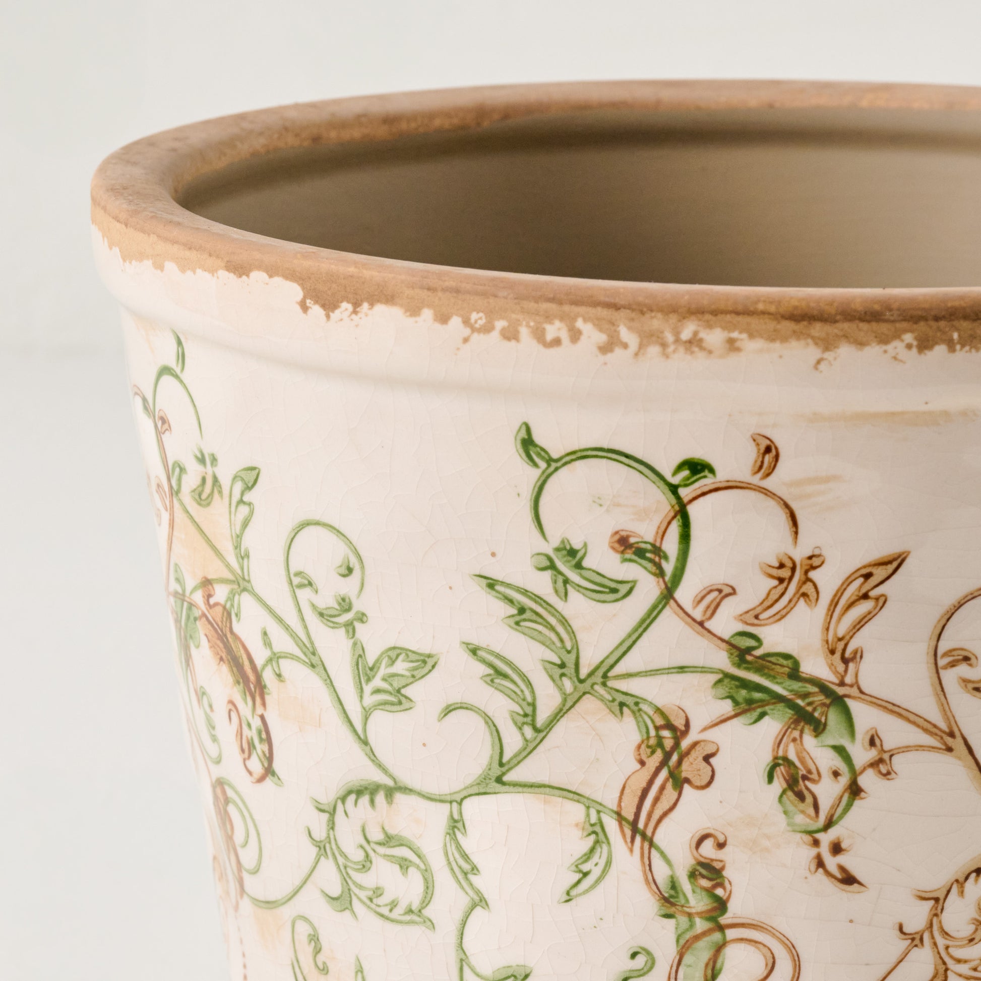 Green and White Distressed Planter up close