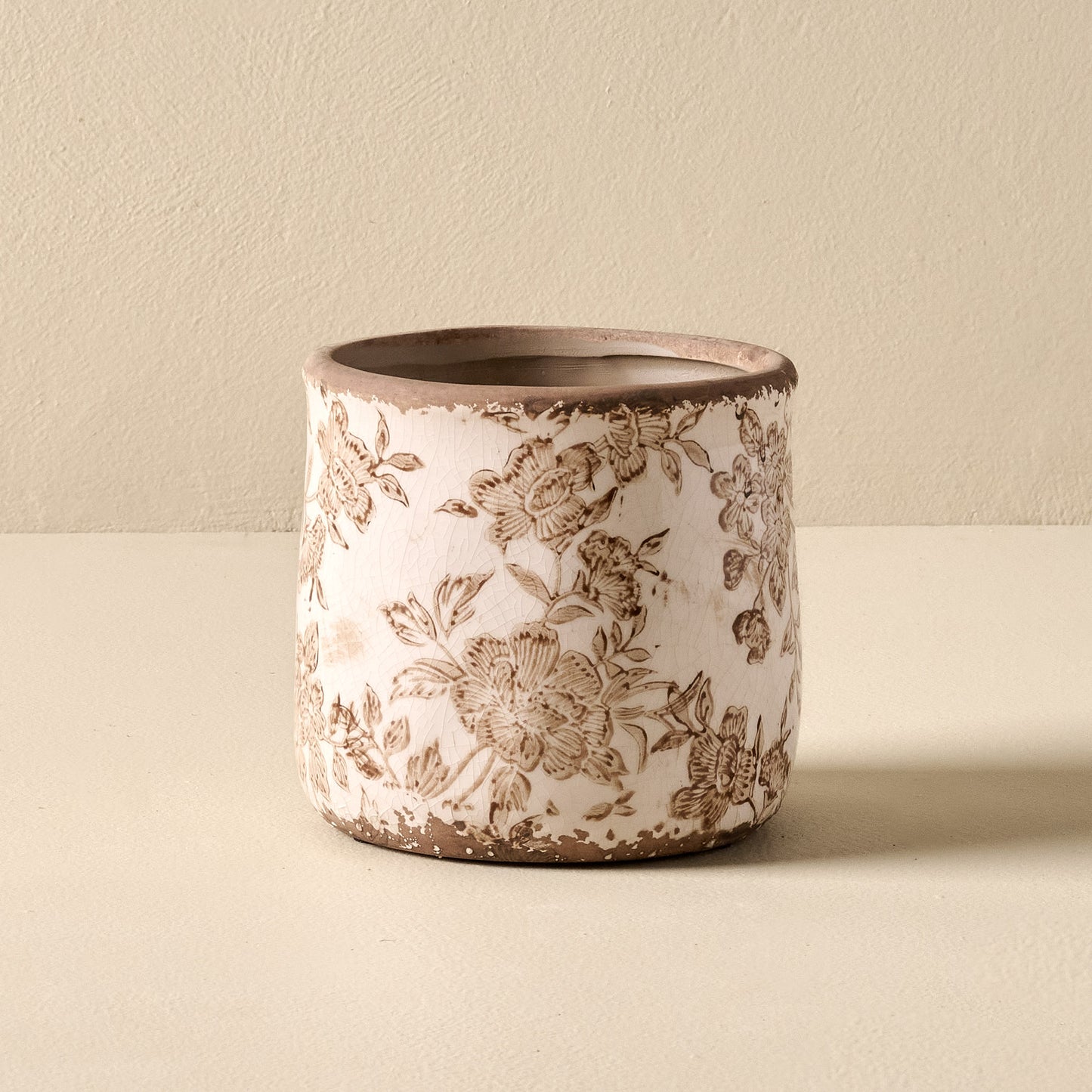 Small Brown and White Distressed Planter