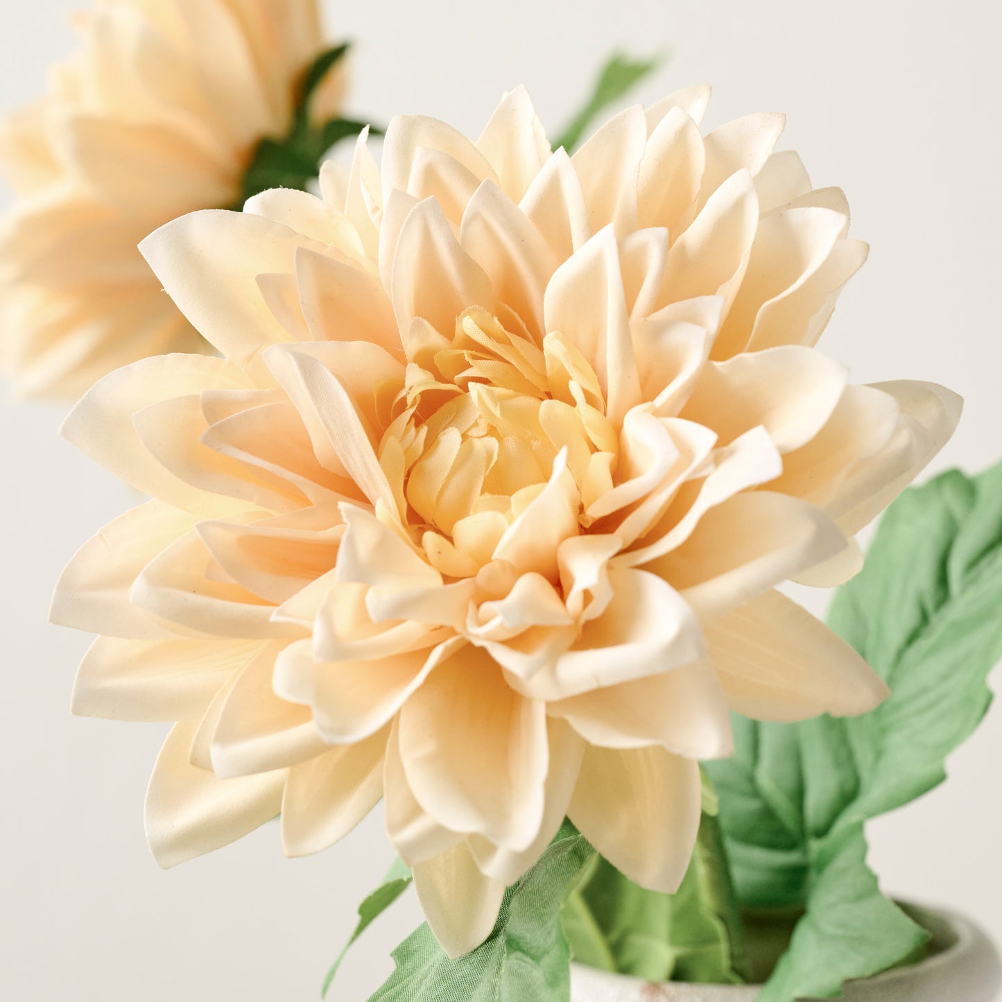 Yellow Real Touch Dahlia Bloom Stem up close
