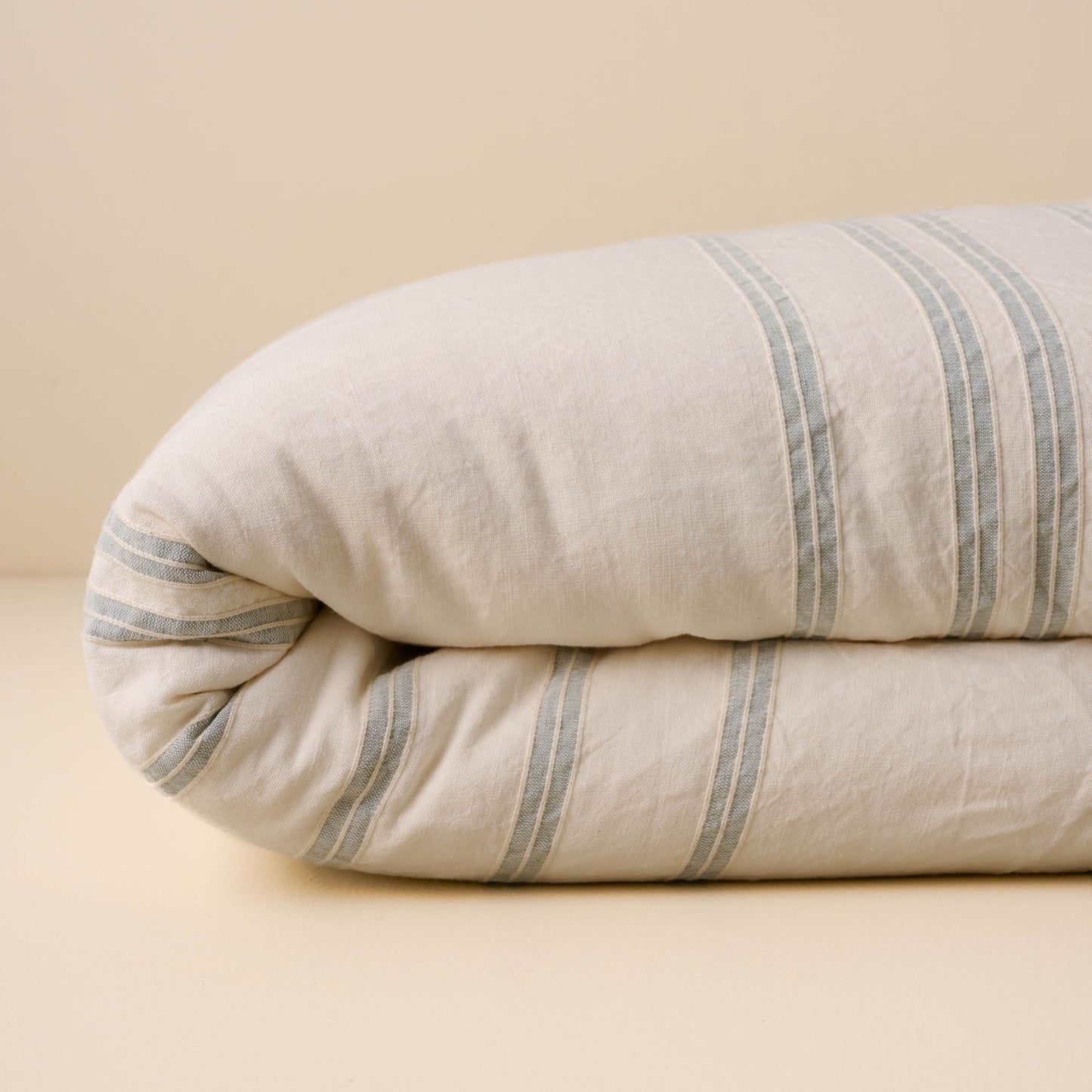 Folded Embroidered Chambray Stripe Linen Cotton Duvet