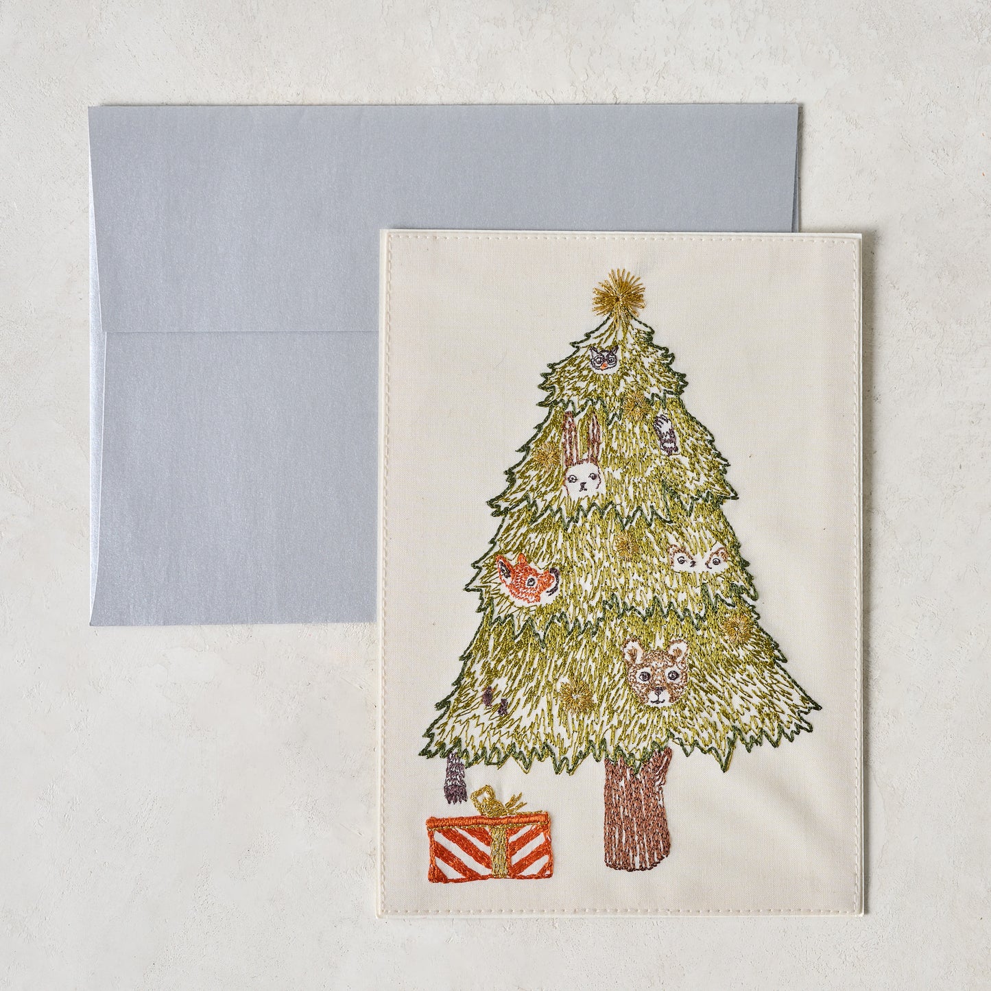 Embroidered Peek a Tree Card shown with envelope