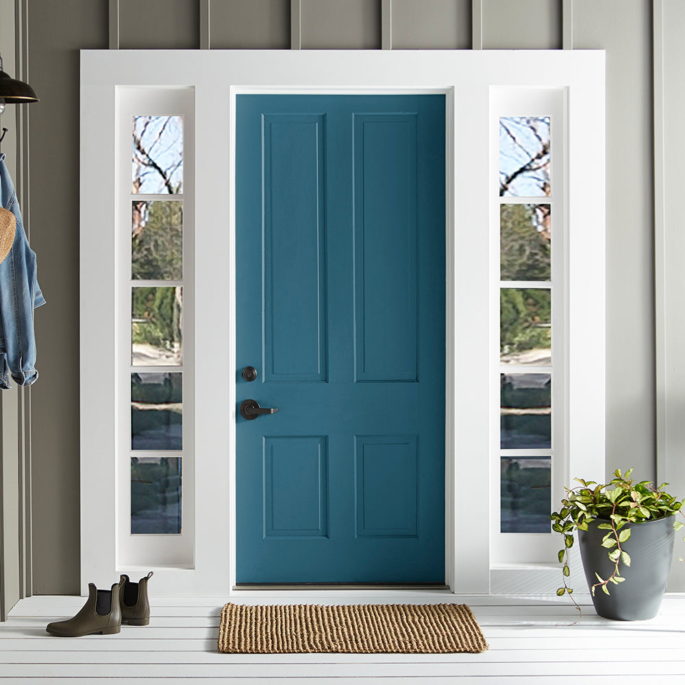 true blue paint color named superior shown painted on exterior front door