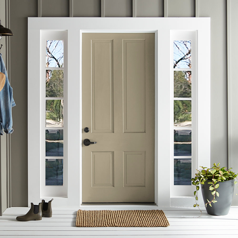 sunwashed green paint color named juniper tree shown painted on exterior front door