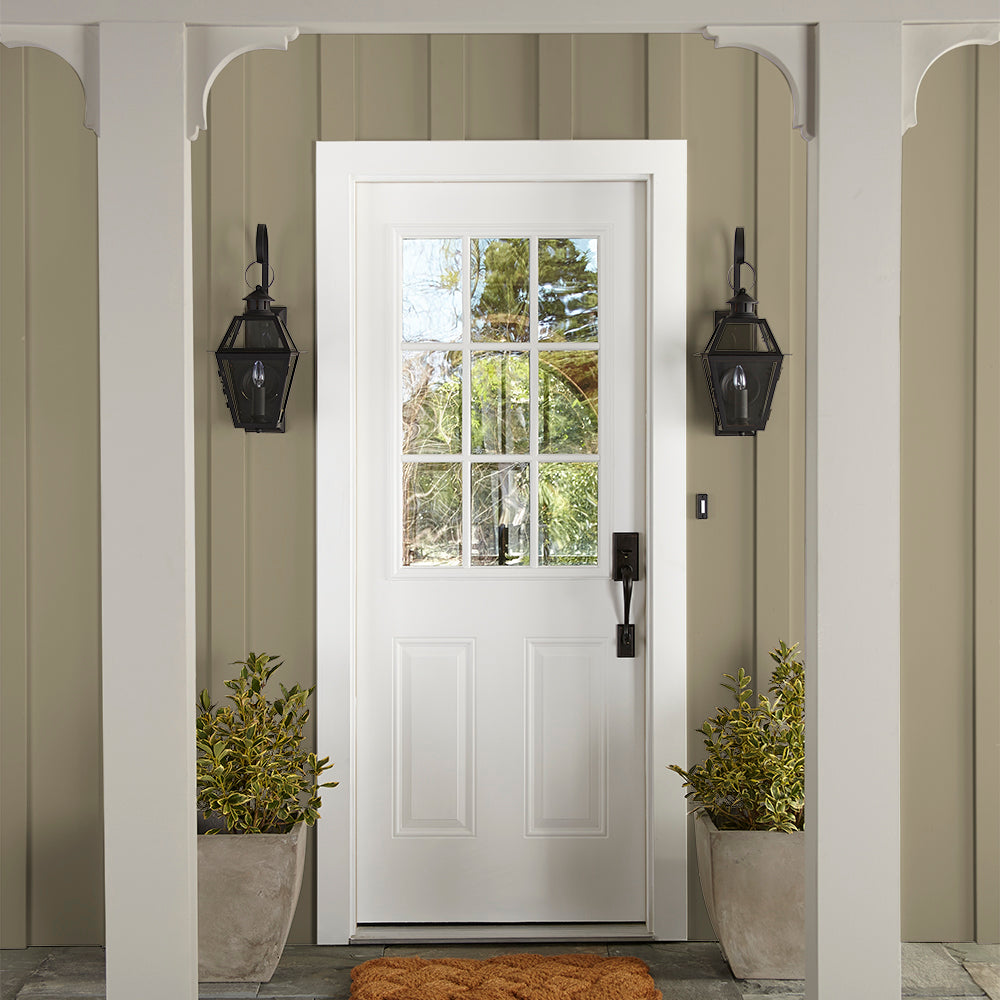 sunwashed green paint color named juniper tree shown painted on exterior trim
