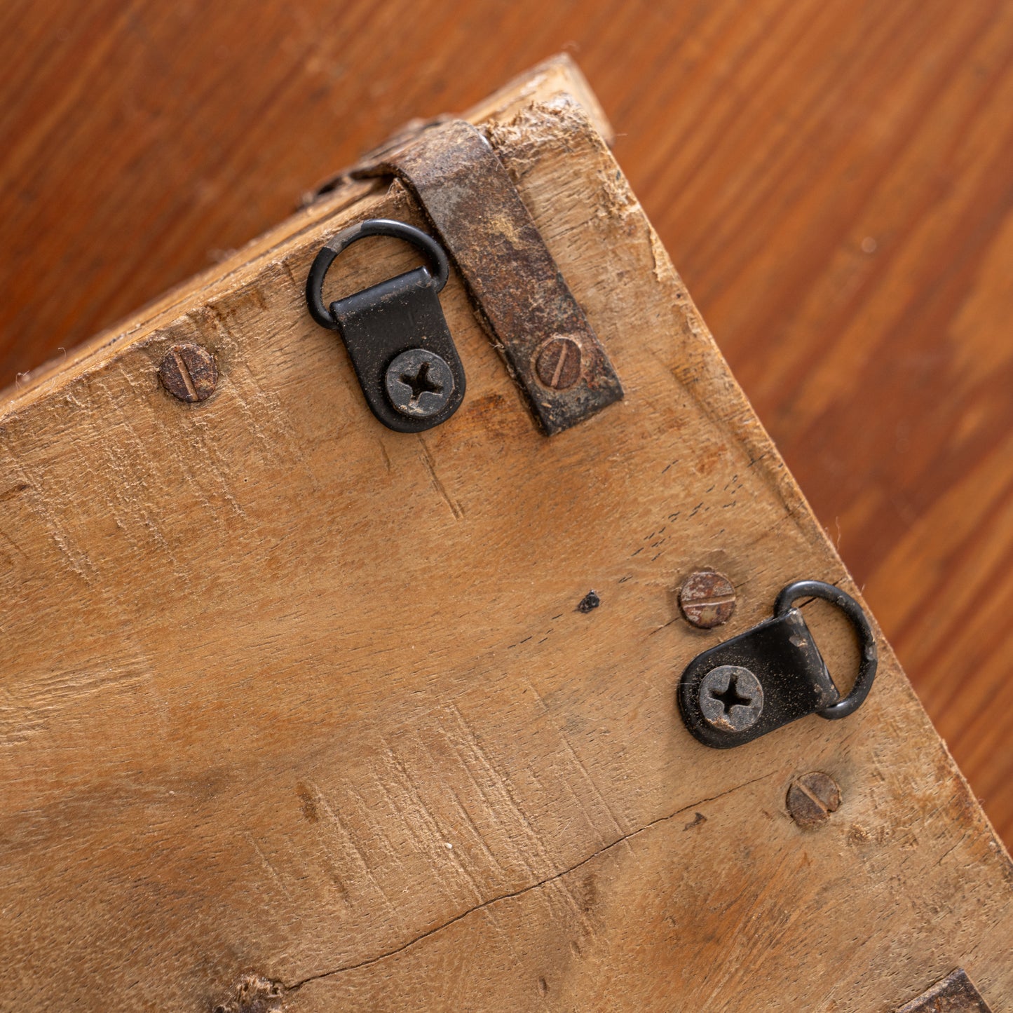 Found Wooden Brick Mold - Single back up close of hardware